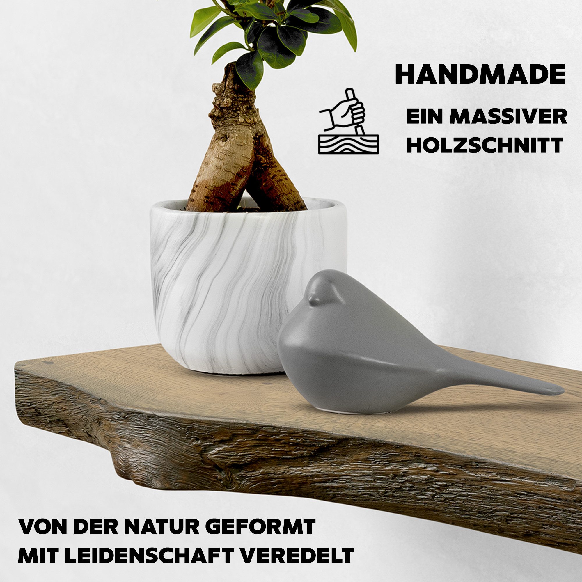 tømmermann Wandregal Schweberegal Holzregal mit Baumkante - Hängeregal aus Massivholz Eiche, Komplett-Set