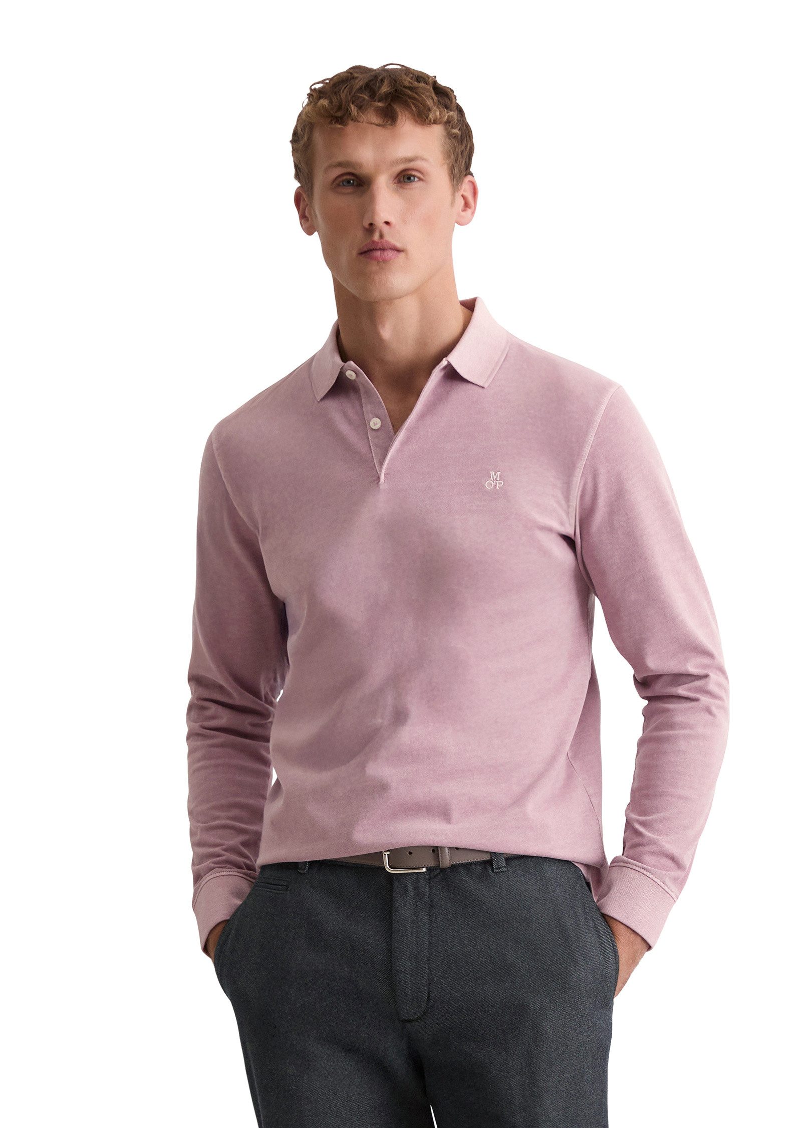 Marc O'Polo Langarm-Poloshirt aus soft-touch Bio-Baumwoll-Jersey