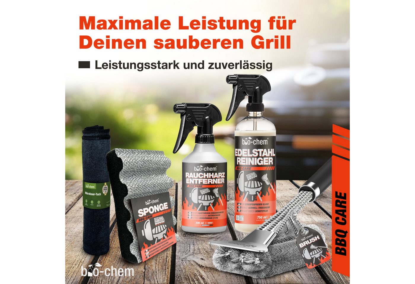 Thumbnail - bio-chem Grillreiniger Set 5-teilig – Profi-Reinigung & Edelstahlreiniger Grillreiniger (Sparpaket, [- Rauchharz-Entfern...