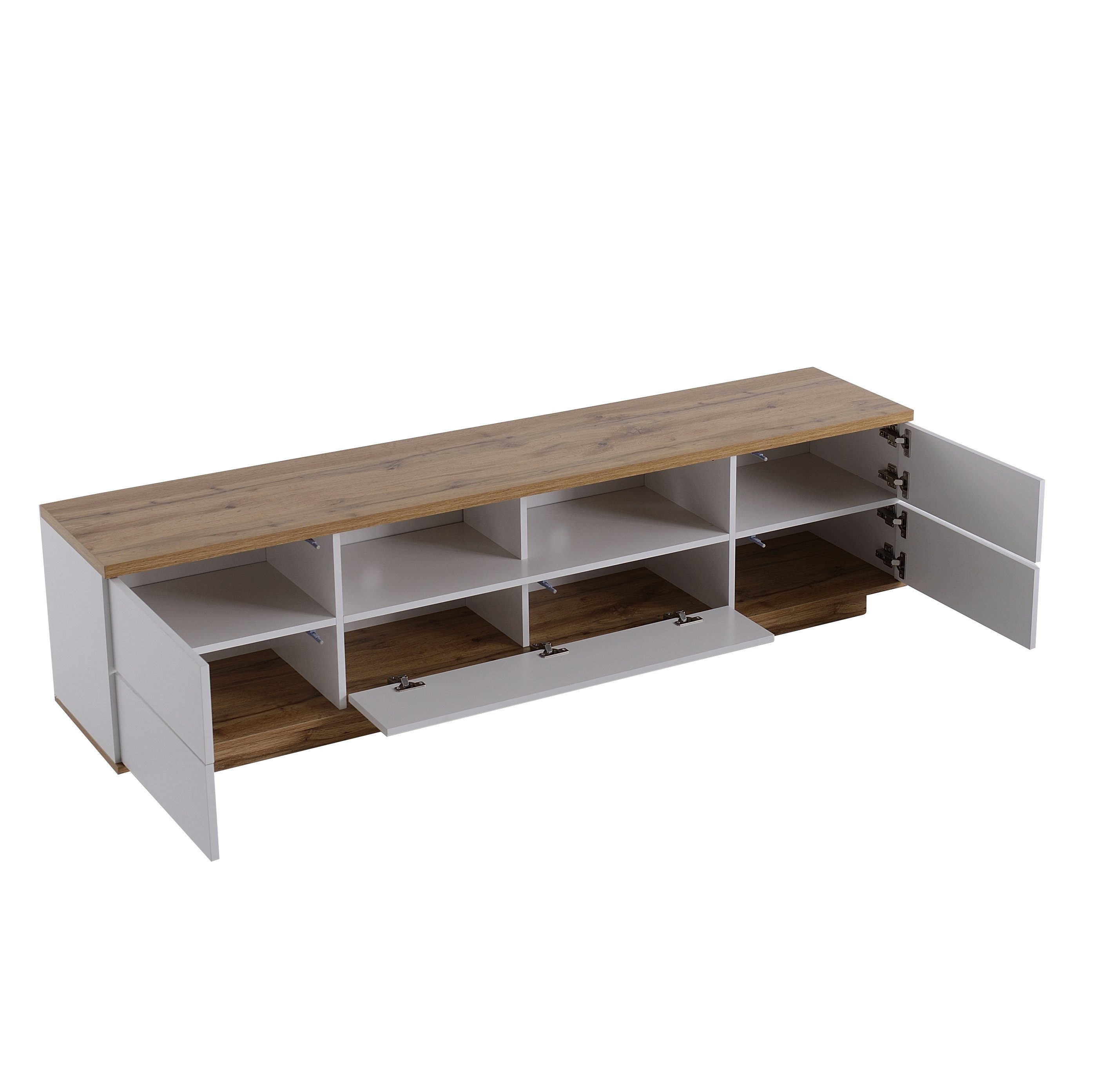 Odikalo Holzmaserung TV-Schrank Sideboard 180cm Lagerschrank Weiß Lowboard Schubladen