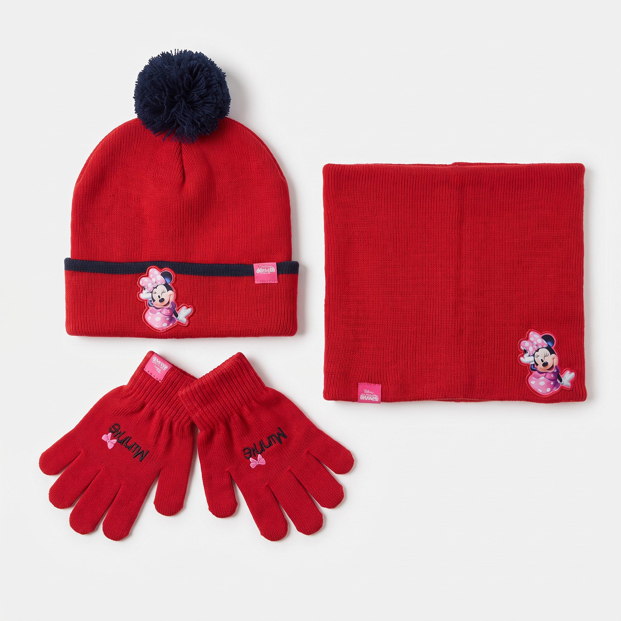 Disney Bommelmütze Disney Minnie Maus Set Kinder Herbst Wintermütze Snood plus Handschuhe Gr. 54