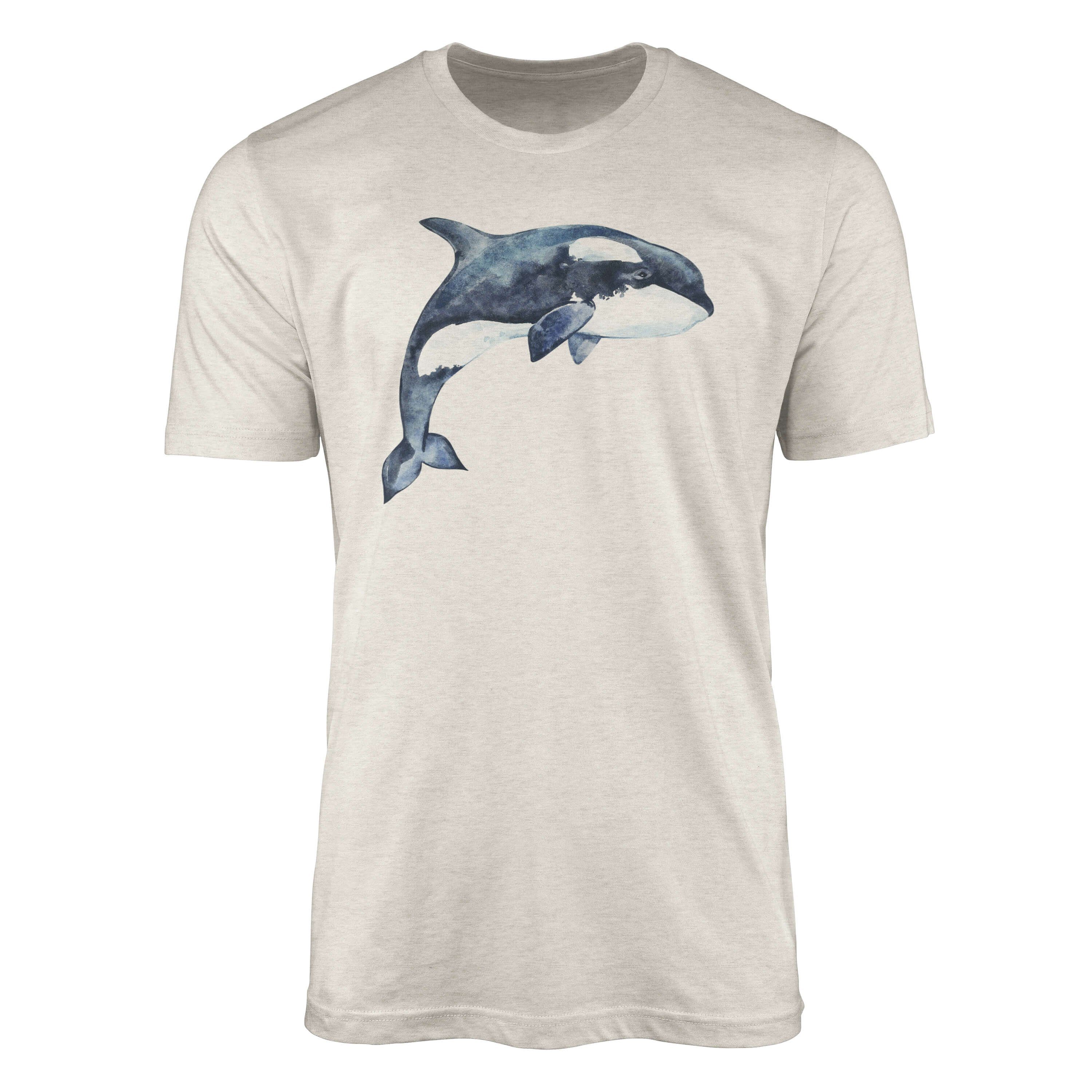 100% Wasserfarben Ökomo Killerwal Art Bio-Baumwolle Nachhaltig Orca T-Shirt Herren T-Shirt gekämmte Sinus (1-tlg) Motiv Shirt