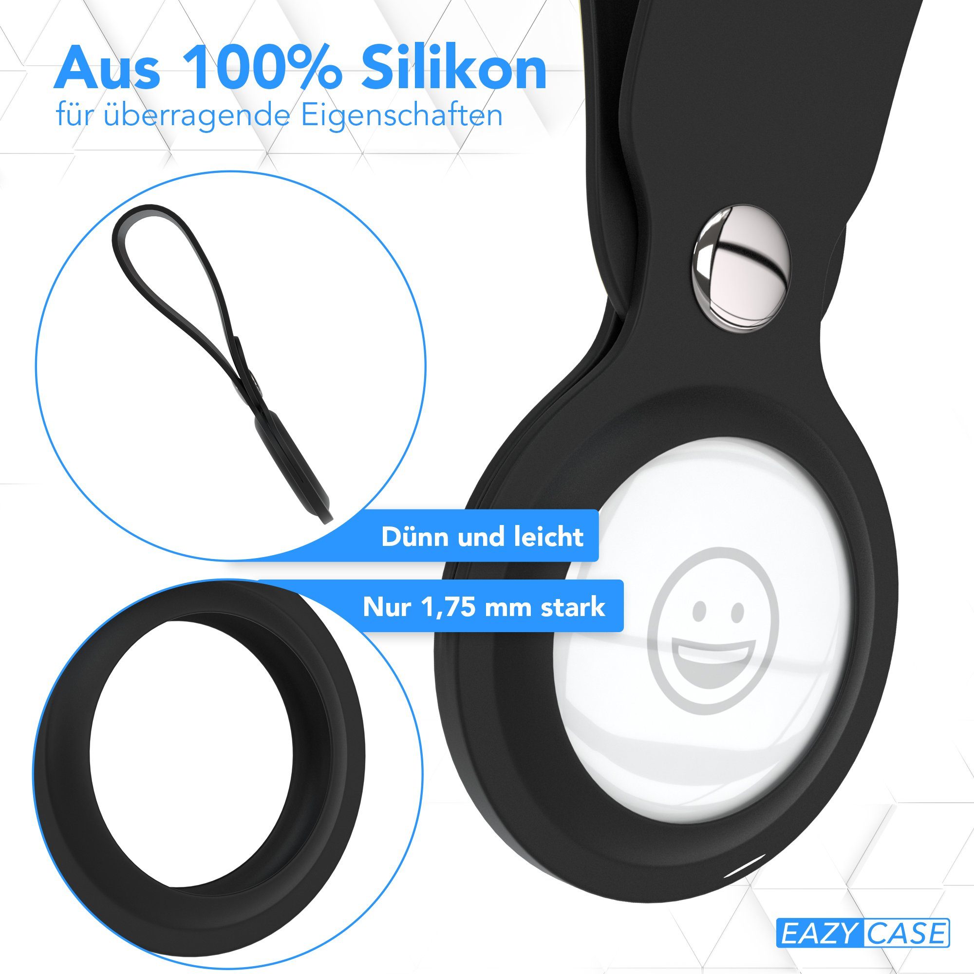 EAZY CASE Schlüsselanhänger Anhänger kompatibel mit Apple AirTag, Schutzhülle Airtags Hülle mit Silikon Schlaufe Tracker Case Schwarz