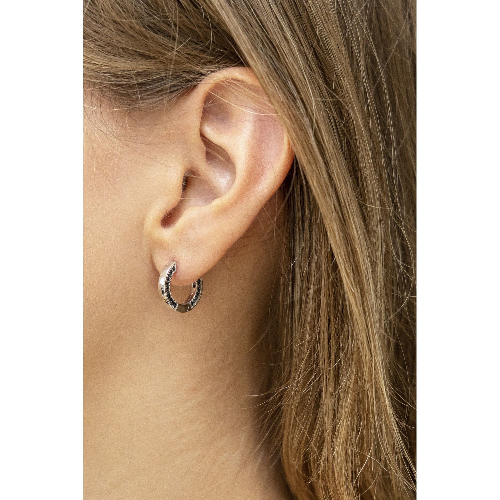 CELESTA Paar Creolen Silber 925 rhodiniert mit 88 schwarzen Zirkonia-Steinen