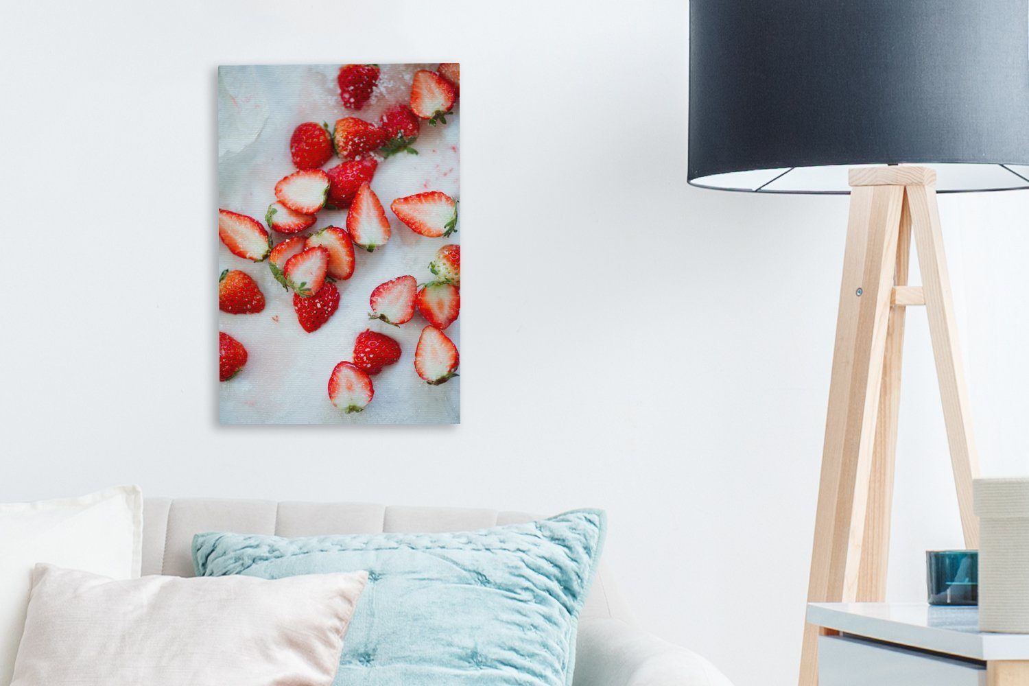 OneMillionCanvasses® Leinwandbild (1 - cm St), Gemälde, - Erdbeere bespannt Marmor, Zackenaufhänger, Leinwandbild 20x30 inkl. Obst fertig
