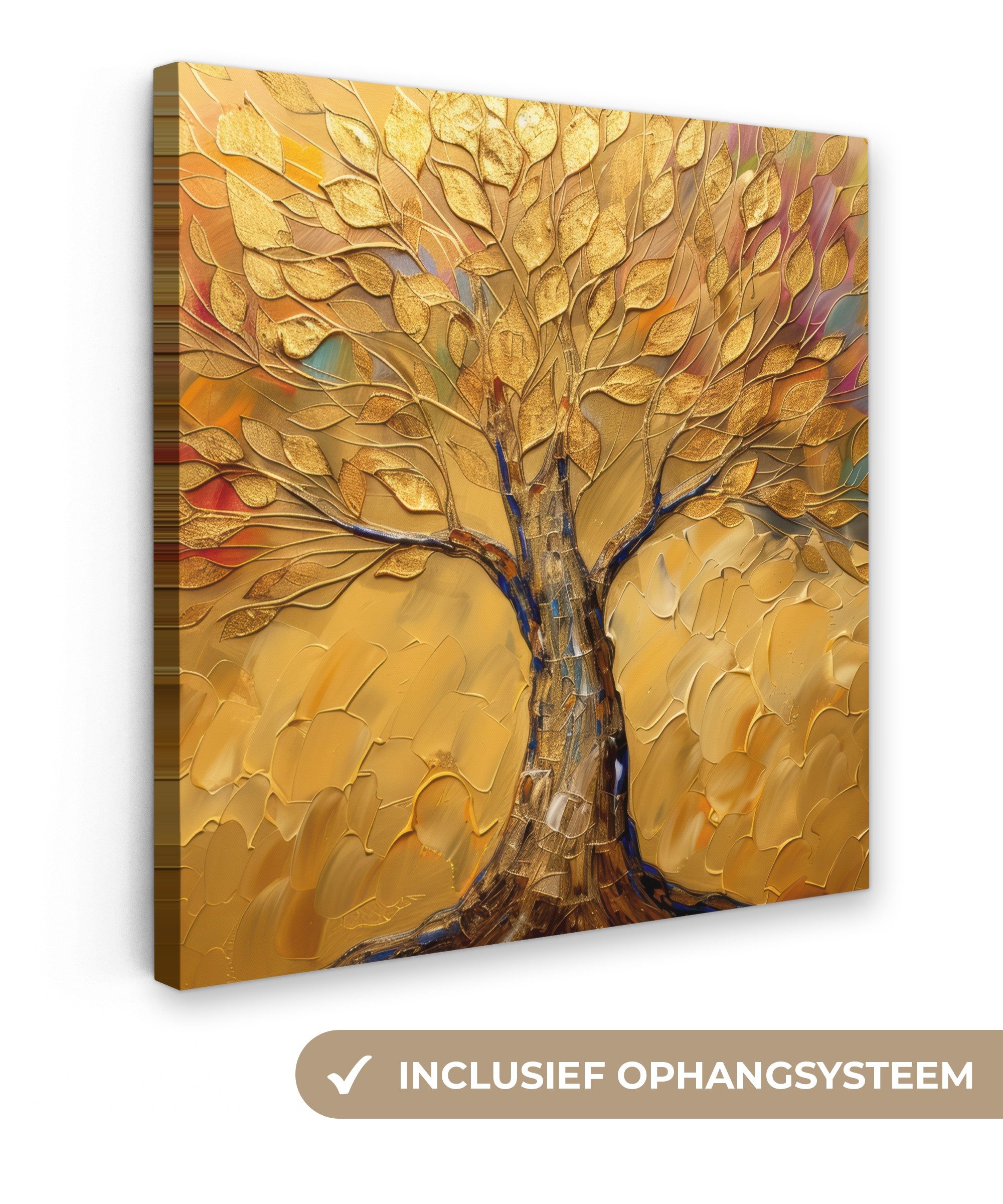 OneMillionCanvasses® Leinwandbild Gold - Baum - Abstrakt - Modern, Fotodruck (1 St), Wandbild, Deko Schlafzimmer Wohnzimmer Flur 20x20 cm
