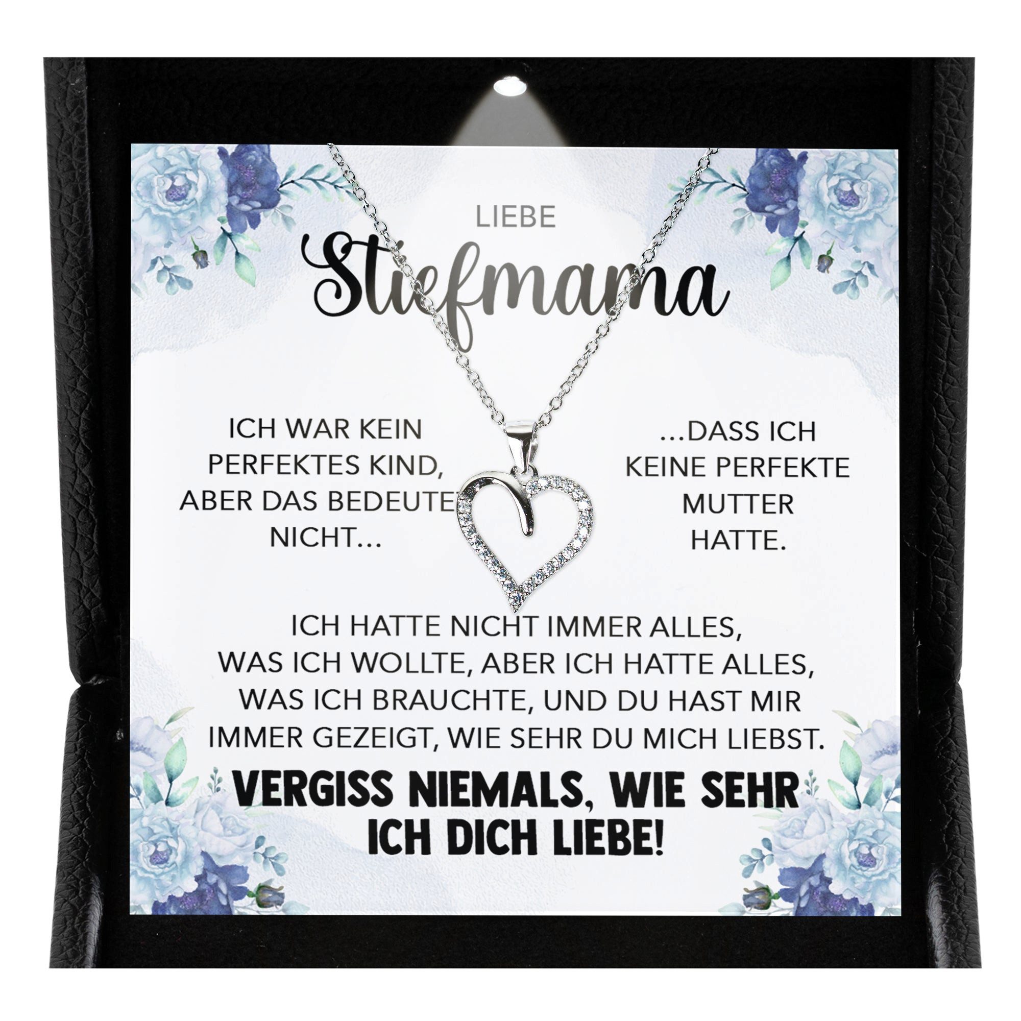 Schmuckset Stiefmutter Geschenk Muttertag Bonus-Mama Herz Halskette Geburtstag