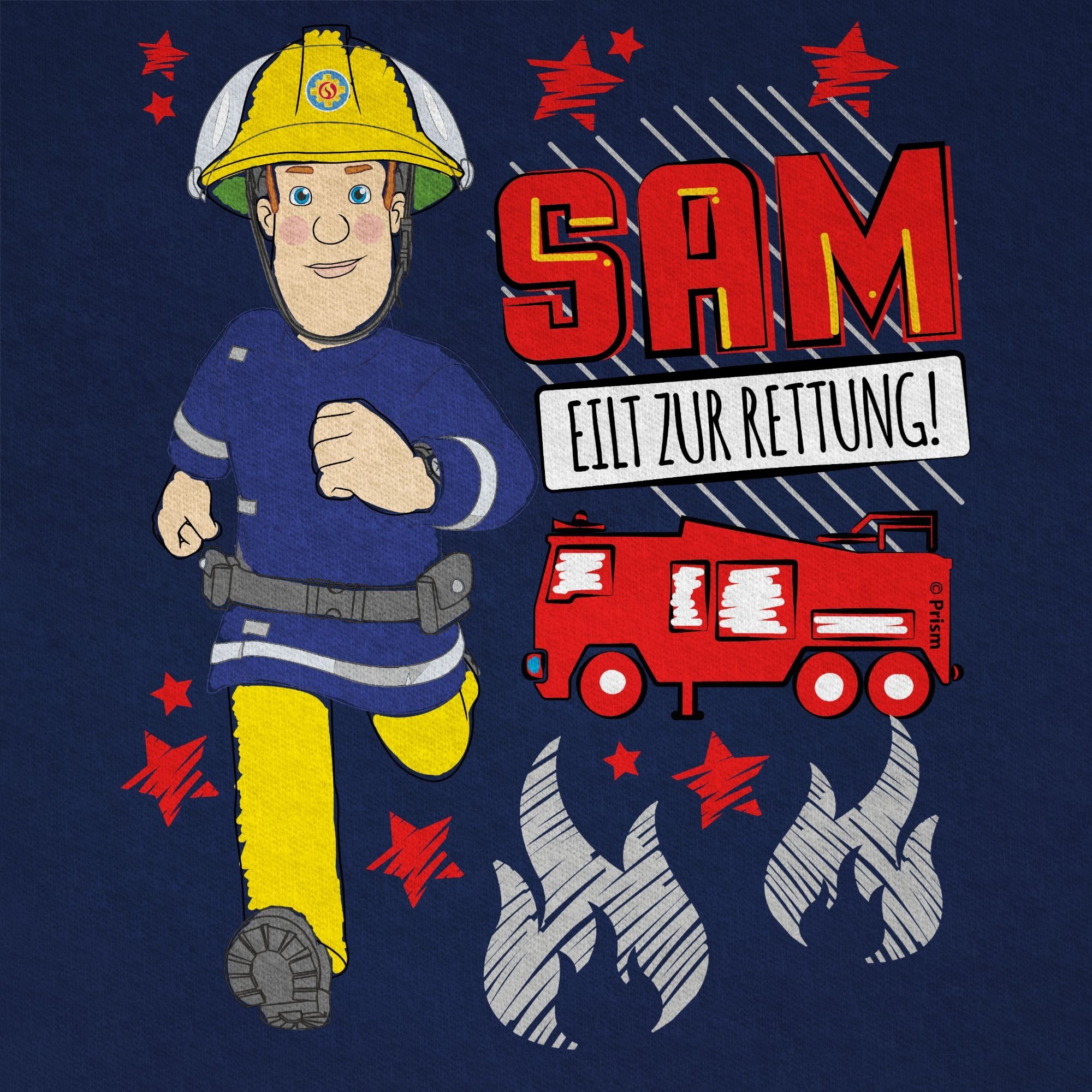 Shirtracer T-Shirt Sam Feuerwehrmann Rettung eilt Jungen 01 Sam zur Dunkelblau