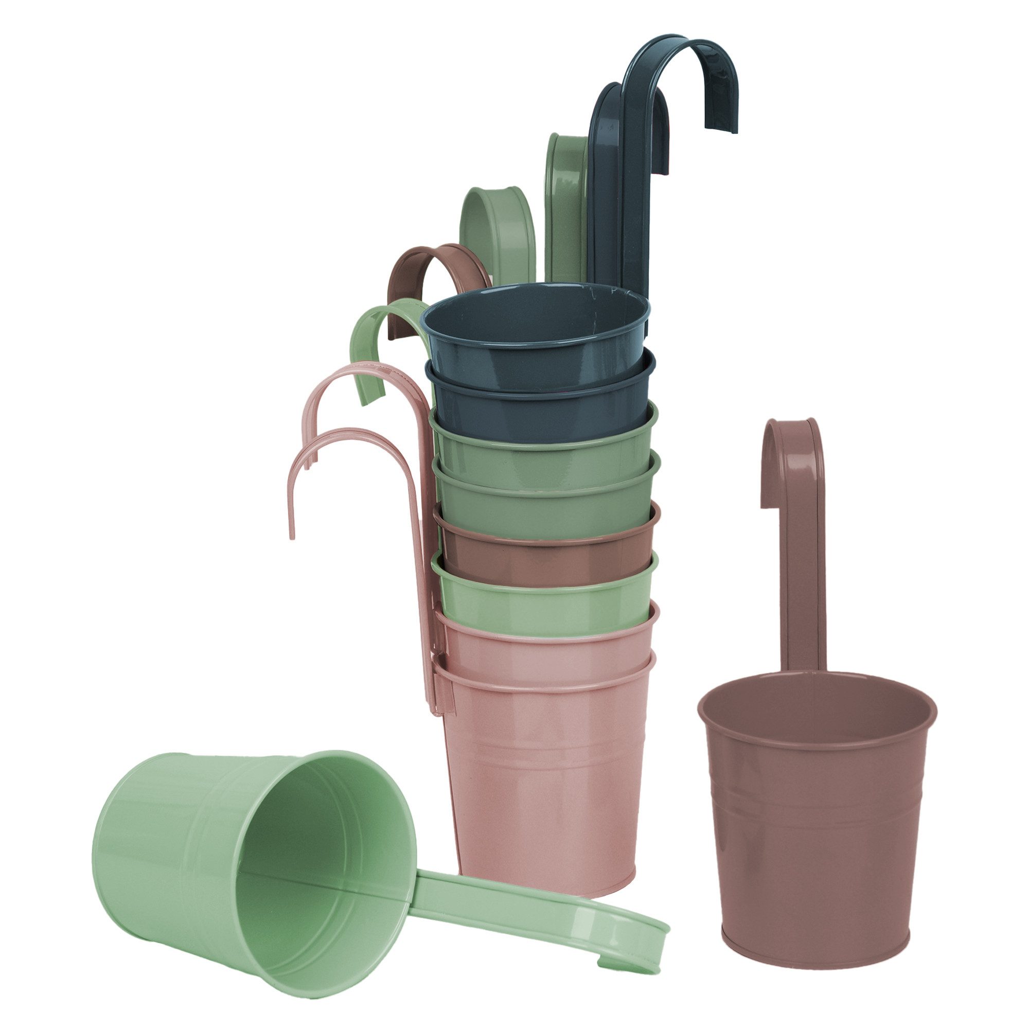 UNUS GARDEN Blumentopf Metall Blumentopf draußen Hängetöpfe mit Henkel (10 teilig in bunten Pastelfarben), Kräutertopf, Hängetopf für Balkon, Garten und Terrasse