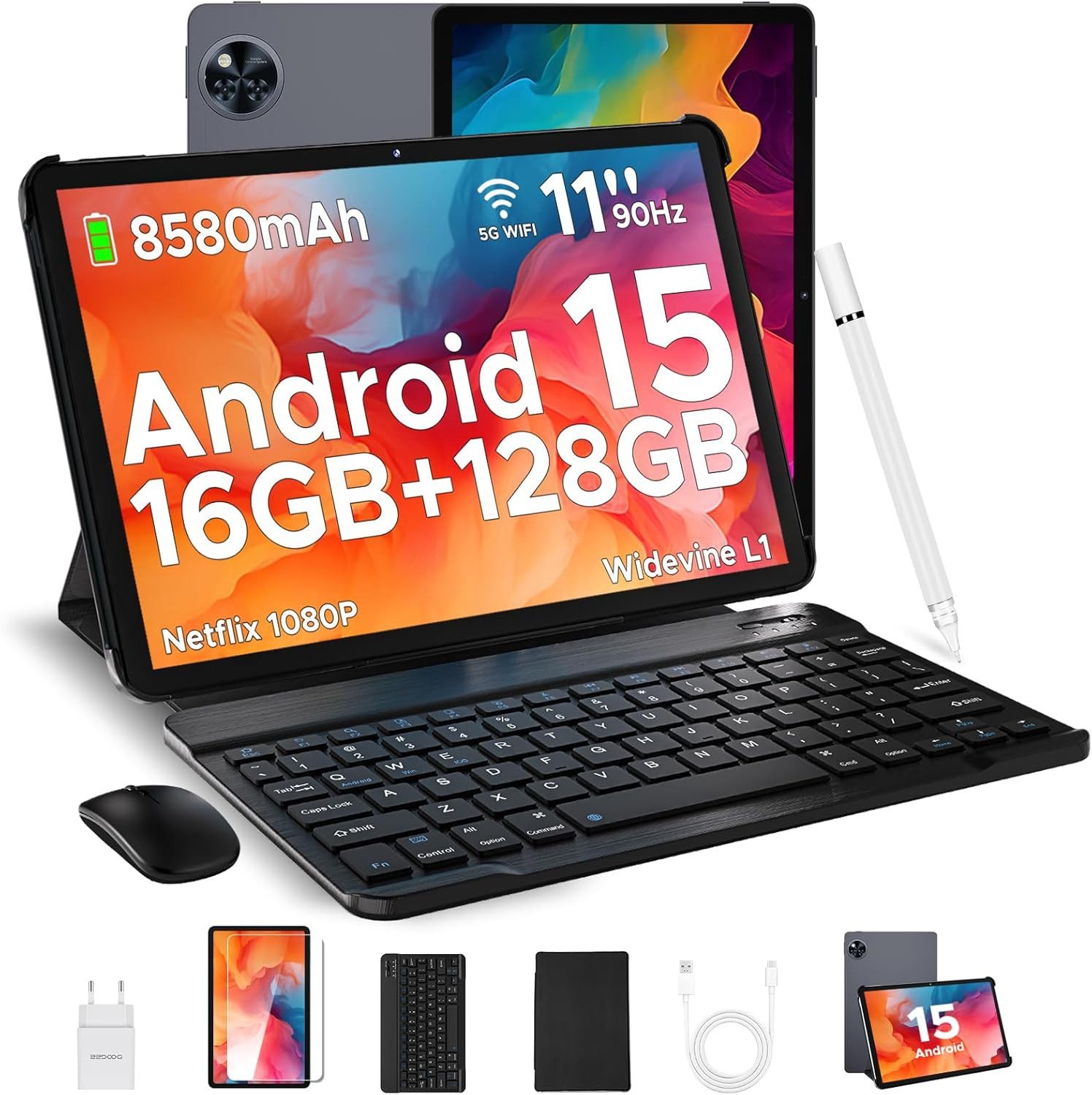 DOOGEE U11 VIP Tablet (11", 128 GB, Android 15, Android 15, 8580 mAh 16+128GB 2TB mit Tastatur,Maus,Stift,Hülle 7,9 mm)