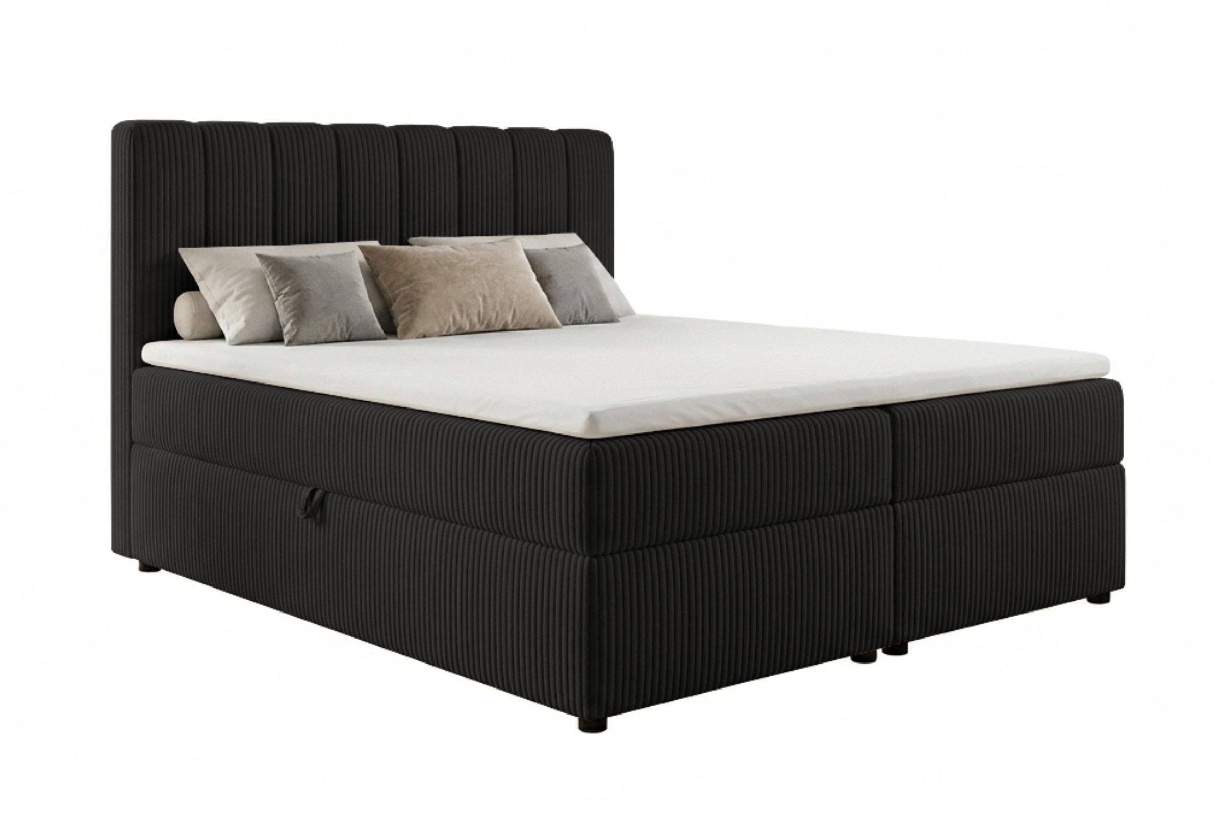 Deine Möbel 24 Boxspringbett VICTOR in Cord-Samt, inkl. 2 Bettkästen, Federkern-Matratzen (H3/H4) (Set, 1-St., Farben: Ecru Beige Creme Hellgrau Anthrazir Schwarz), Boxbett in 120x200 140x200 160x200 180x200 200x200