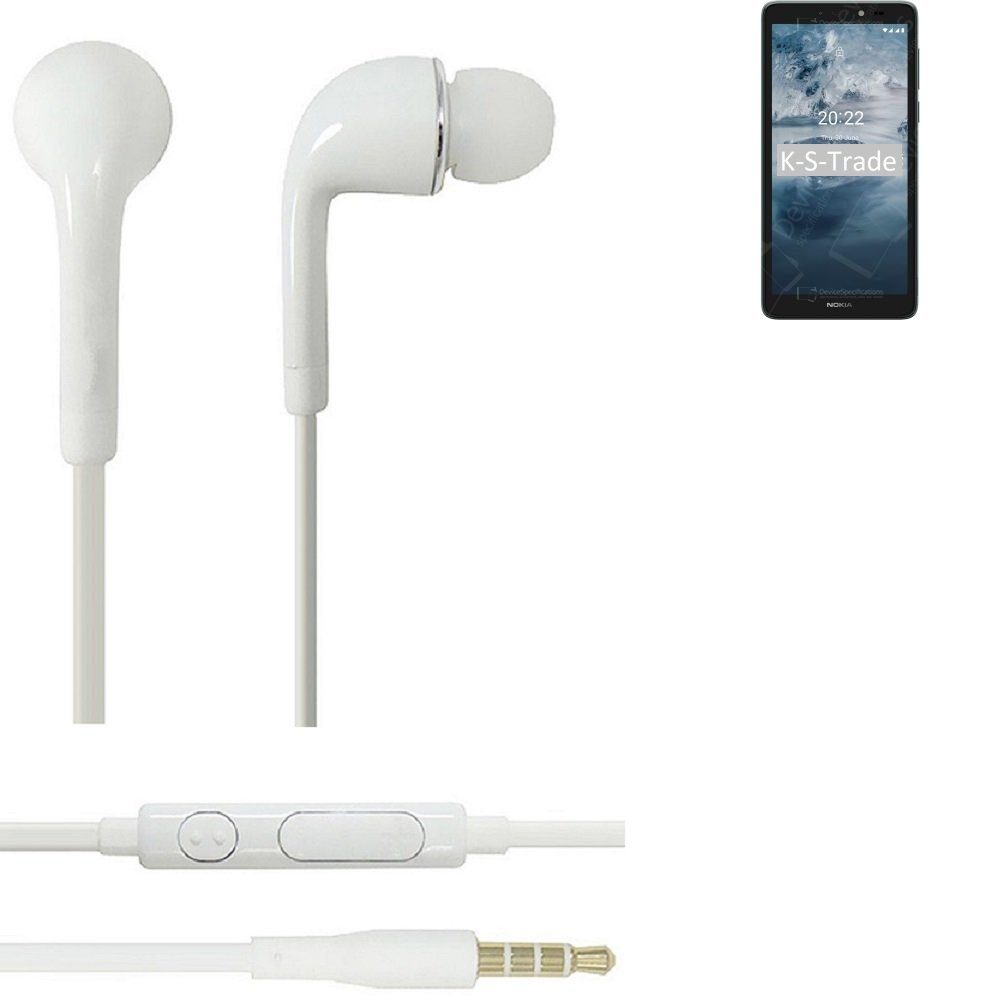 K-S-Trade für Nokia C2 2nd Edition In-Ear-Kopfhörer (Kopfhörer Headset mit Mikrofon u Lautstärkeregler weiß 3,5mm)