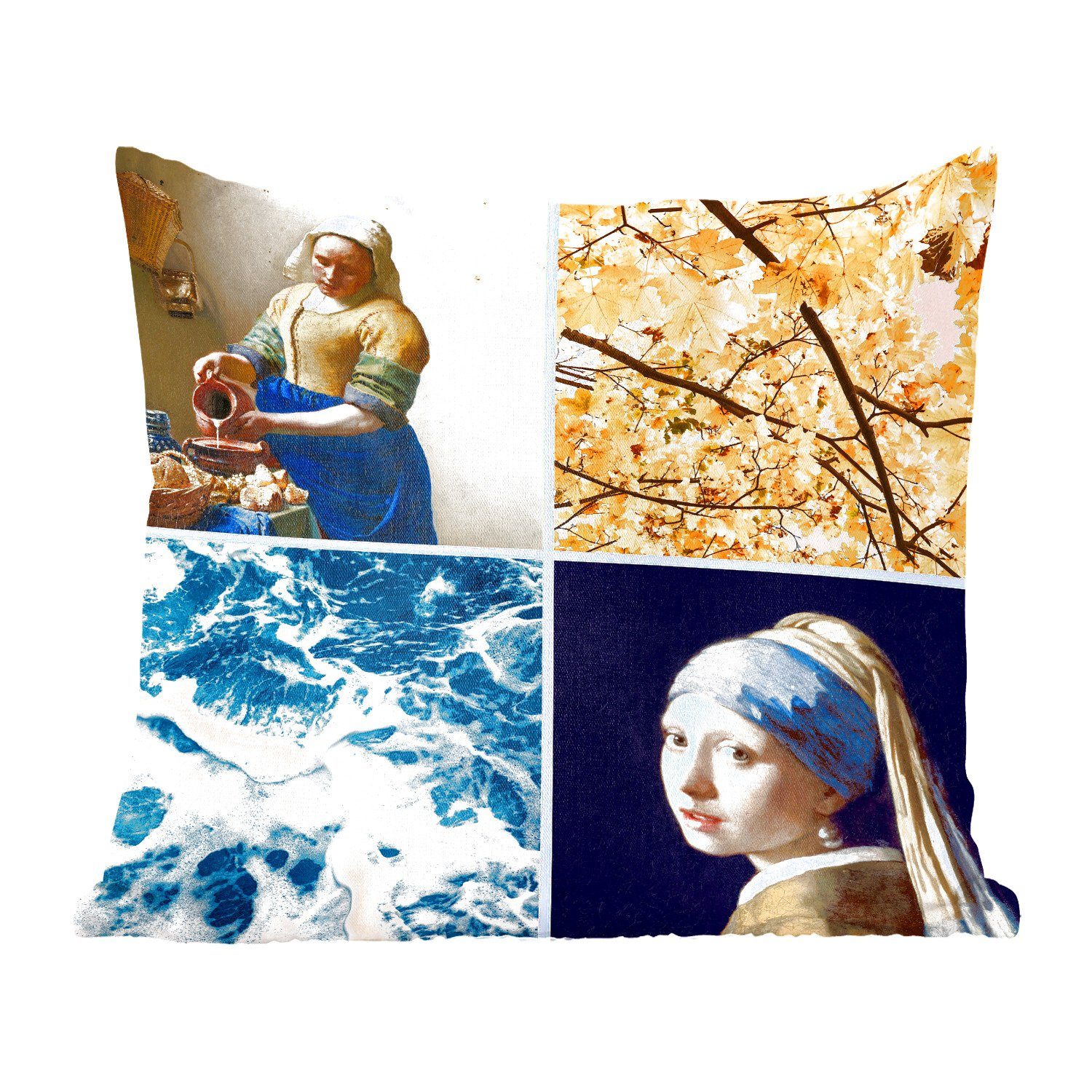 MuchoWow Dekokissen Milchmädchen - Collage, Füllung Wohzimmer, Sofakissen Deko, mit Zierkissen für Perlenohrring Mädchen Schlafzimmer, - mit