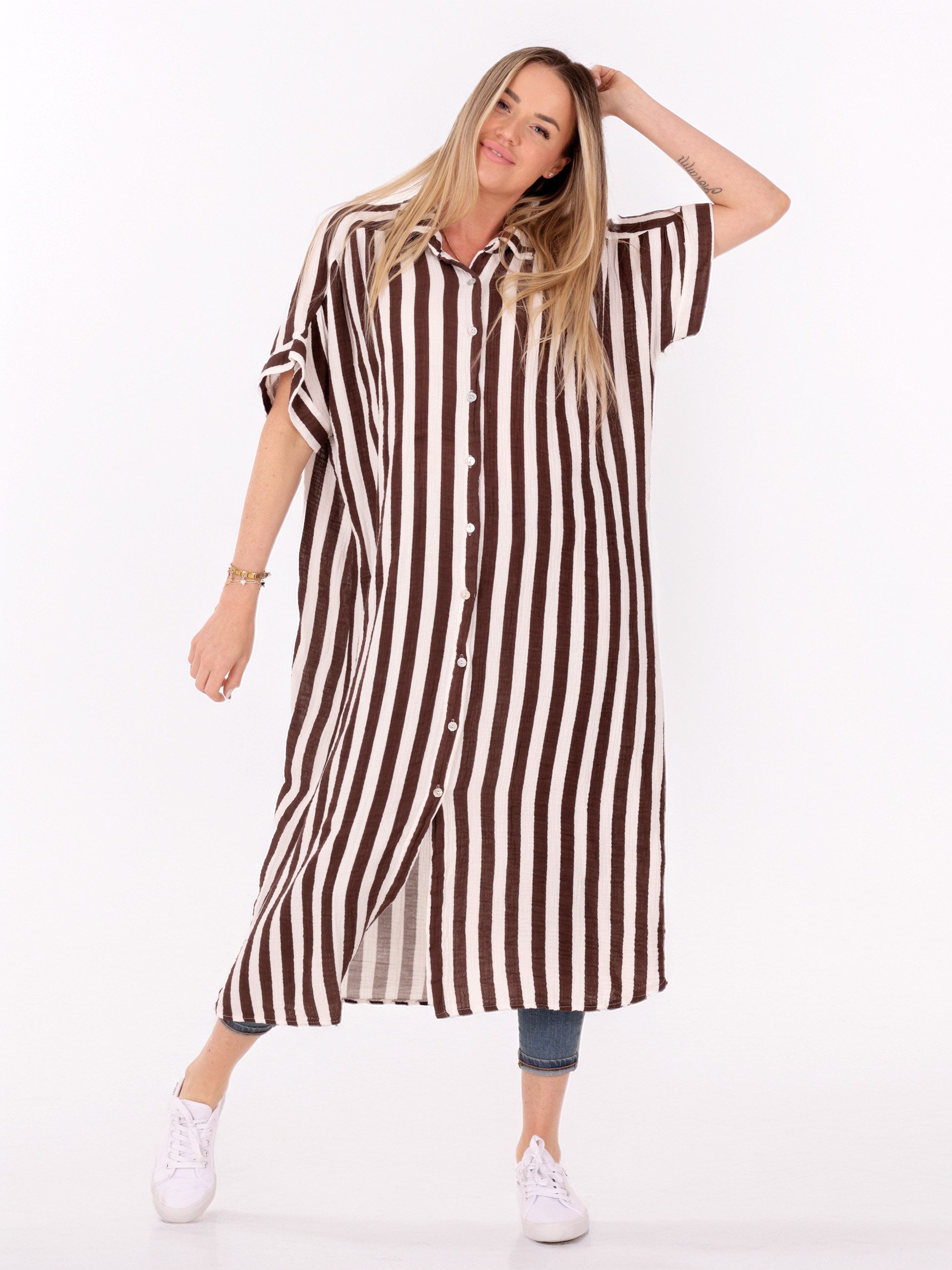 Longbluse Hemdblusenkleid in Oversized-Passform aus reiner Baumwolle