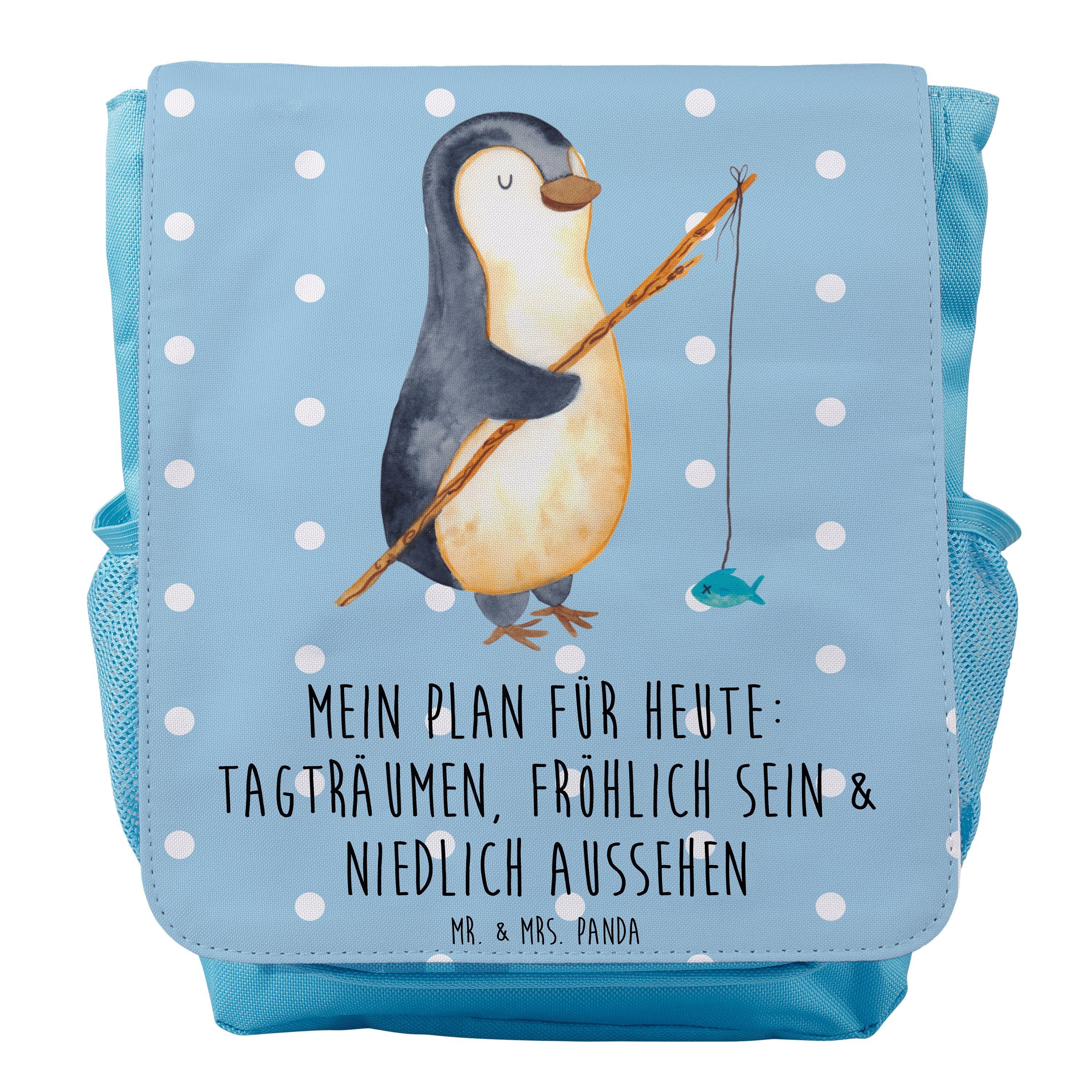 Angel, Pastell Kinderrucksack Mrs. Pinguin & Kinde - Jungen - Blau Planer, Panda Geschenk, Angler Mr.