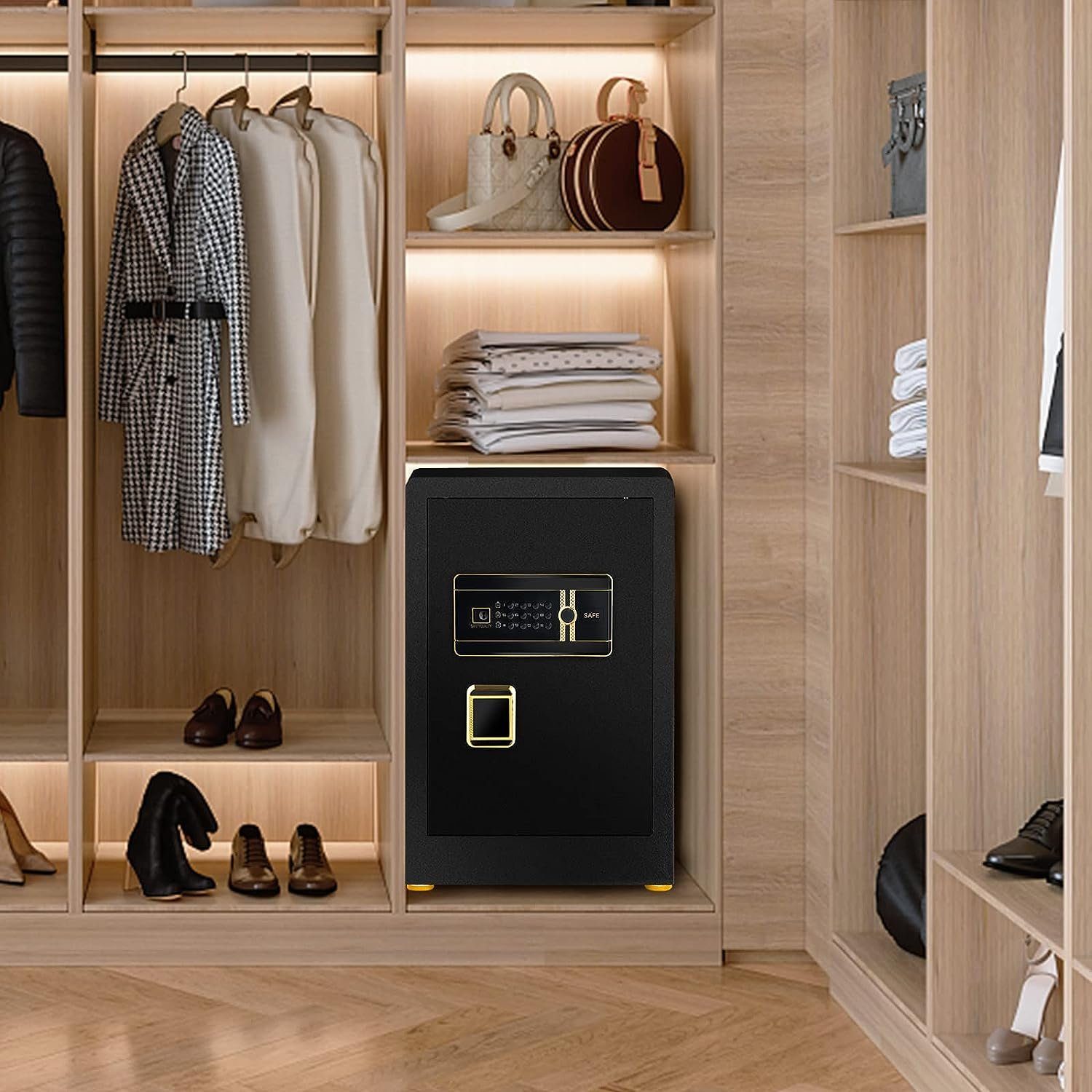 KOMFOTTEU Tresor mit Elektronischem Code & Schlüssel, verstellbares Regal