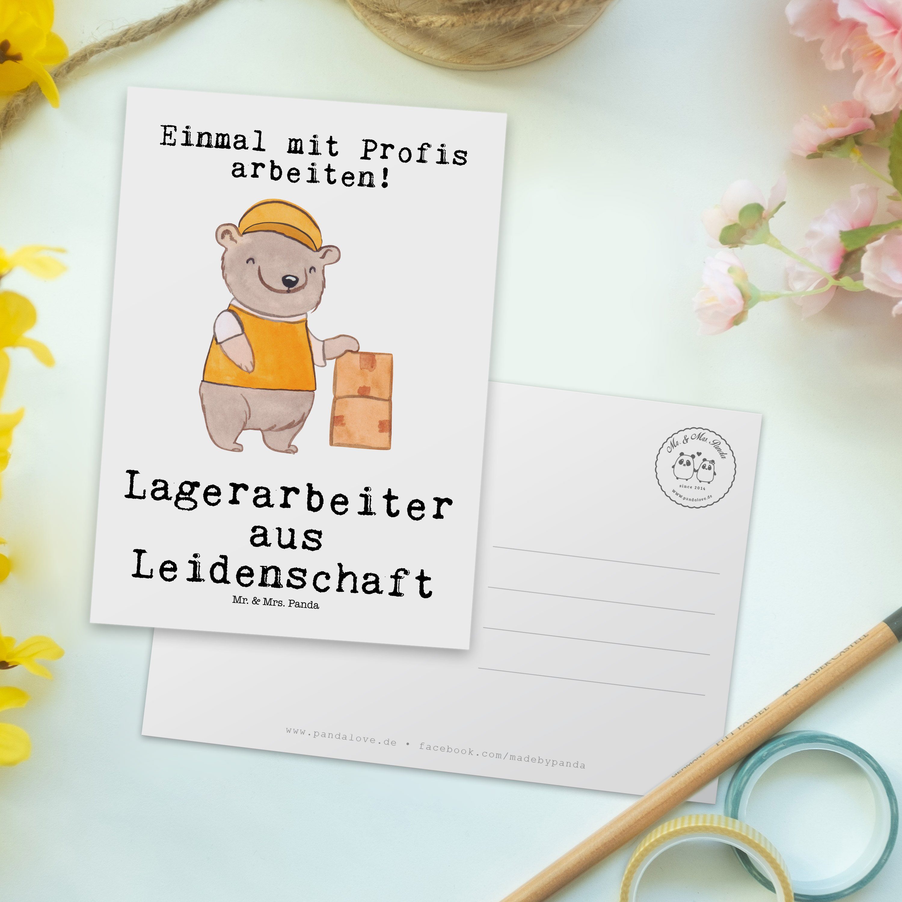 & Panda Leidenschaft Postkarte aus Weiß Karto - Mrs. Lagerarbeiter Fachlagerist, Geschenk, - Mr.