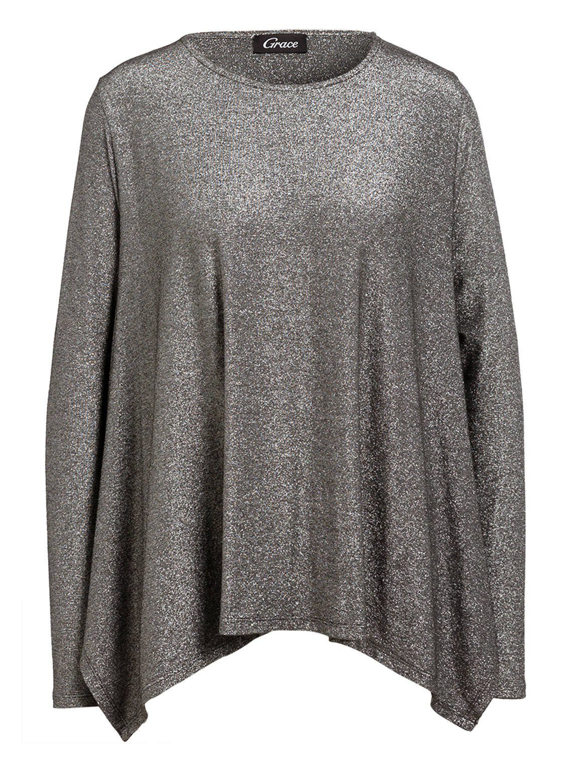 Grace Fashion Longsleeve Dark Silver Unifarben, Silberglänzend, elastisch