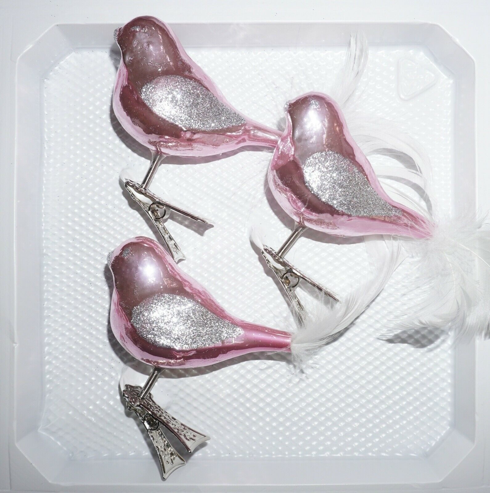 Navidacio Christbaumschmuck 3 tlg. Glas Vogel Set in "Hochglanz-Rosa-Silber"
