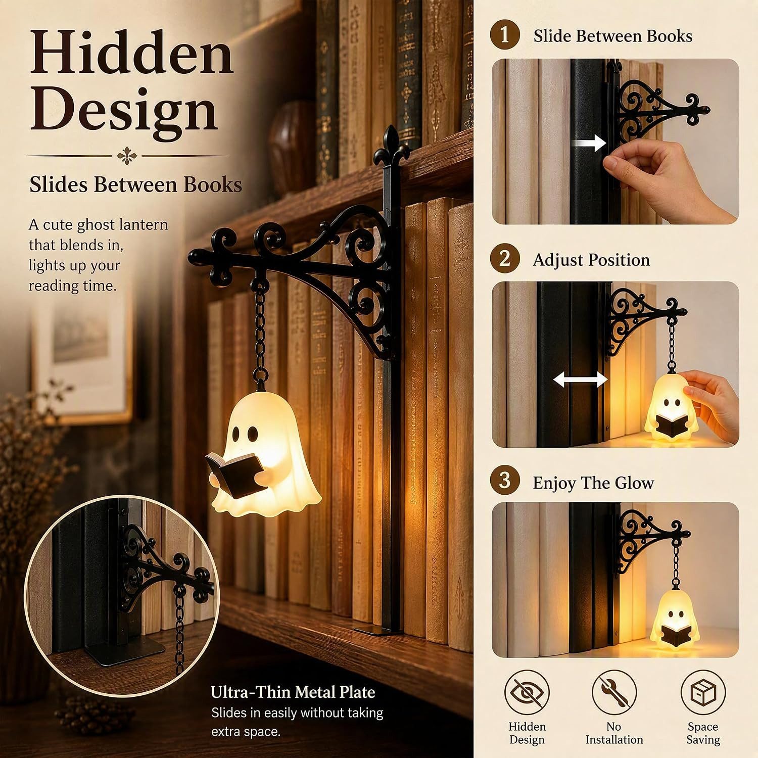 FELIXLEO Wandleuchte Bücherregal Lampe Halloween Deko Geist Bookshelf Lantern – Bild 5 von 5