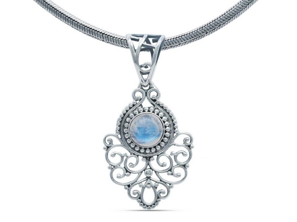 Kette mit Mondstein Halskette Kettenanhänger 925 Silber weiß blau
