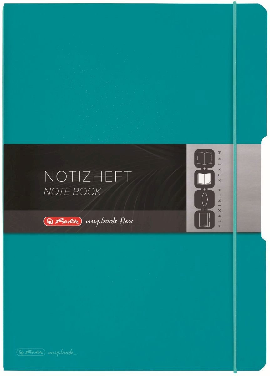 Herlitz Notizbuch Notizheft Flex PP A4 liniert/kariert Caribbean Turquoise 2x40 Blatt