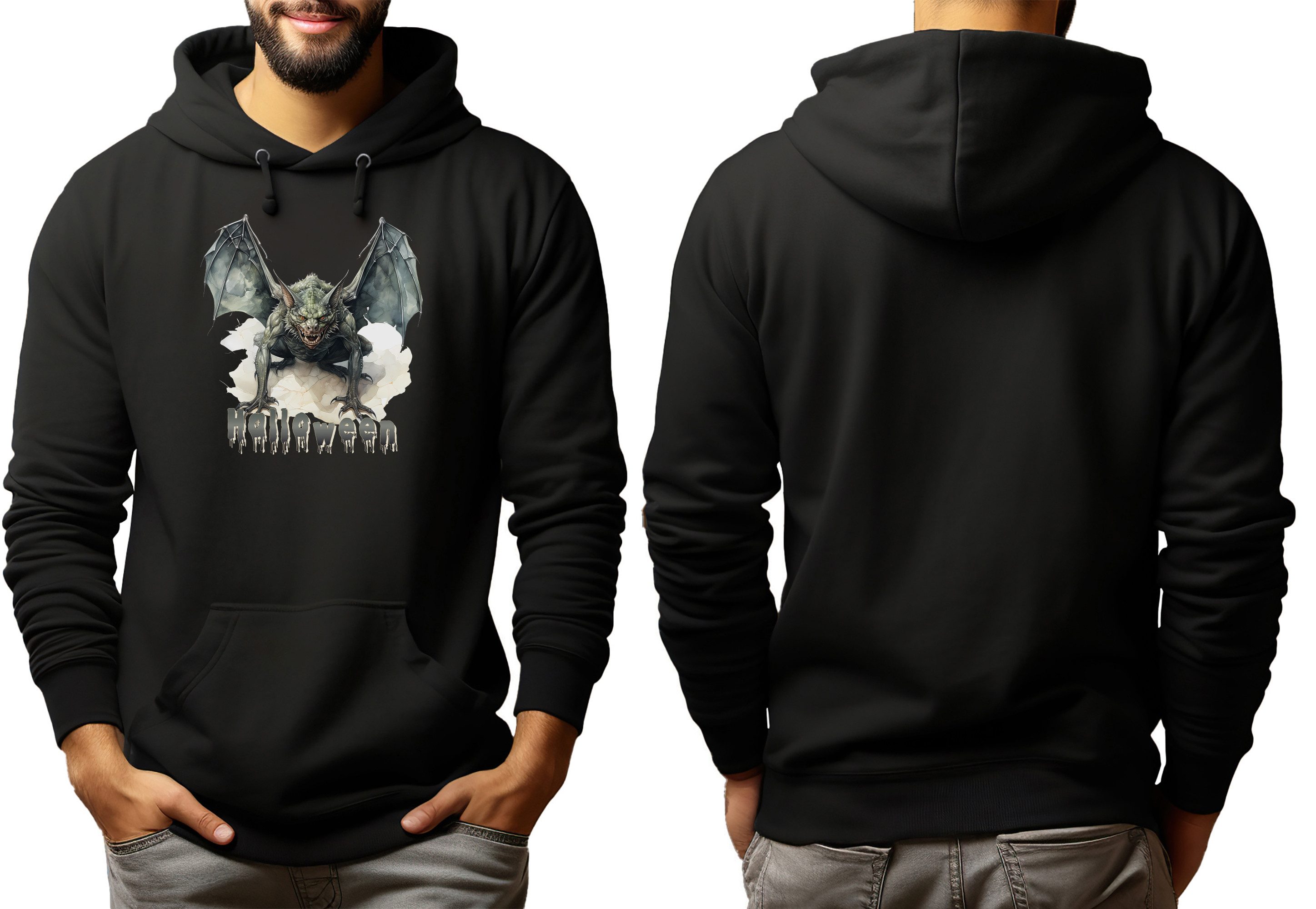 MyDesign24 Hoodie Halloween Kapuzen Pulli - Fledermaus Kreatur Herren und Damen Kapuzensweater - Halloween Hoodie i394