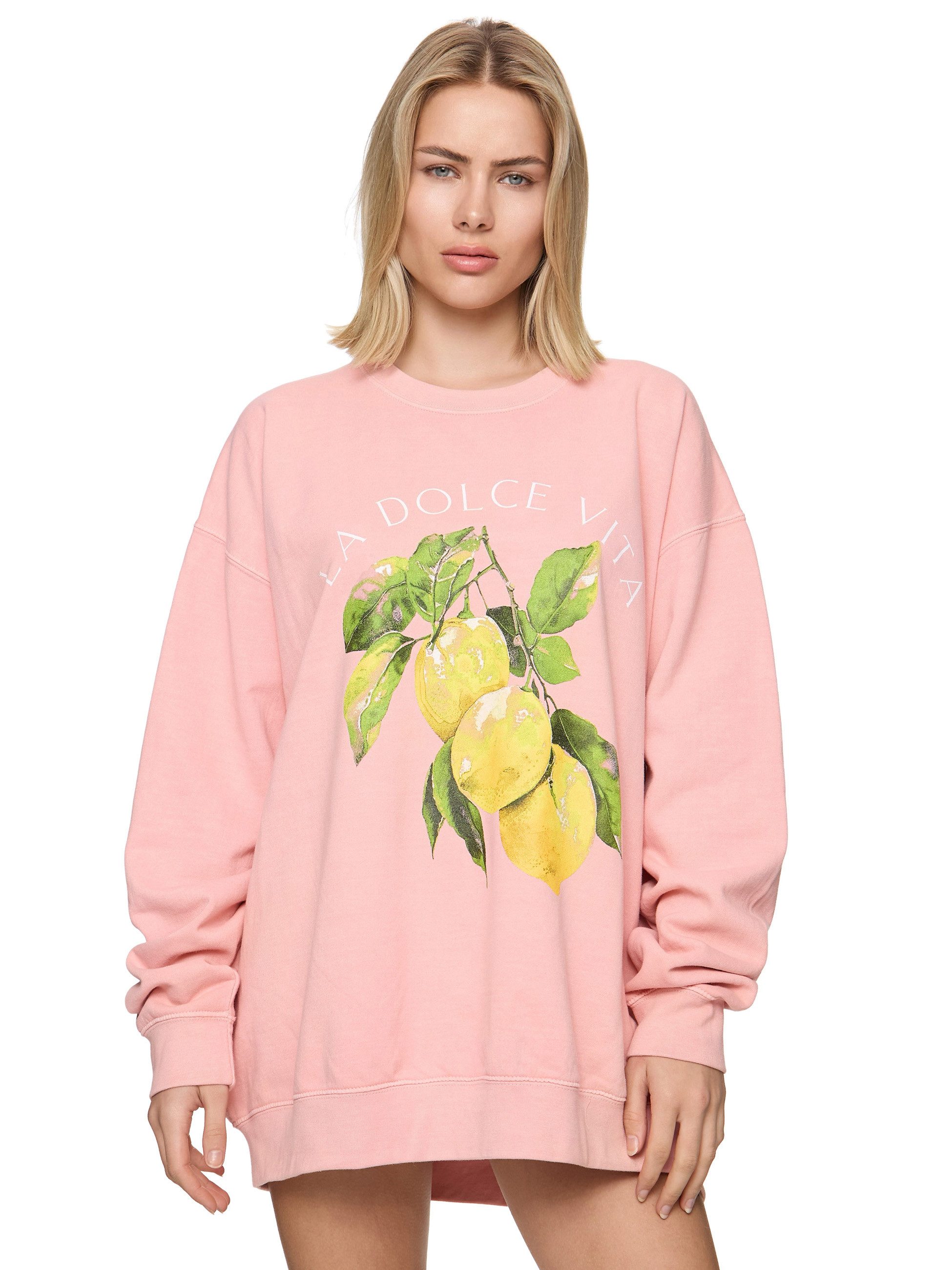 Worldclassca Sweatshirt Worldclassca Oversized Sweatshirt LA DOLCE VITA Print Langarm Pullover LEMON PRINT