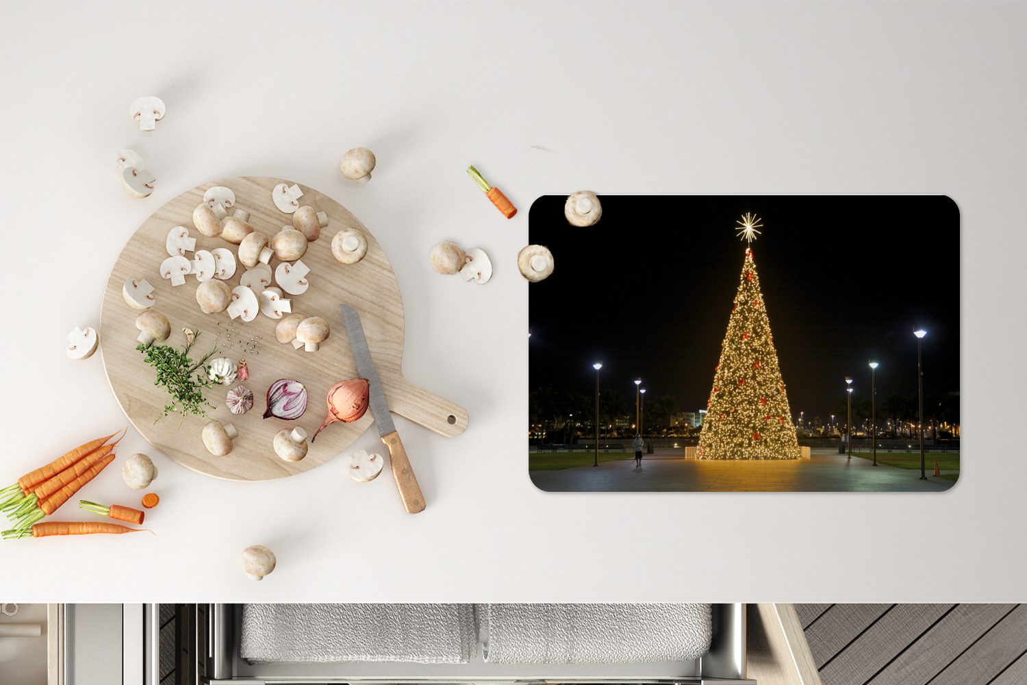 Platzset, Ein riesiger Weihnachtsbaum Platzdecken, Staaten, Platzmatte, Platzset, Tischmatten, den Vereinigten in Schmutzabweisend MuchoWow, (6-St)