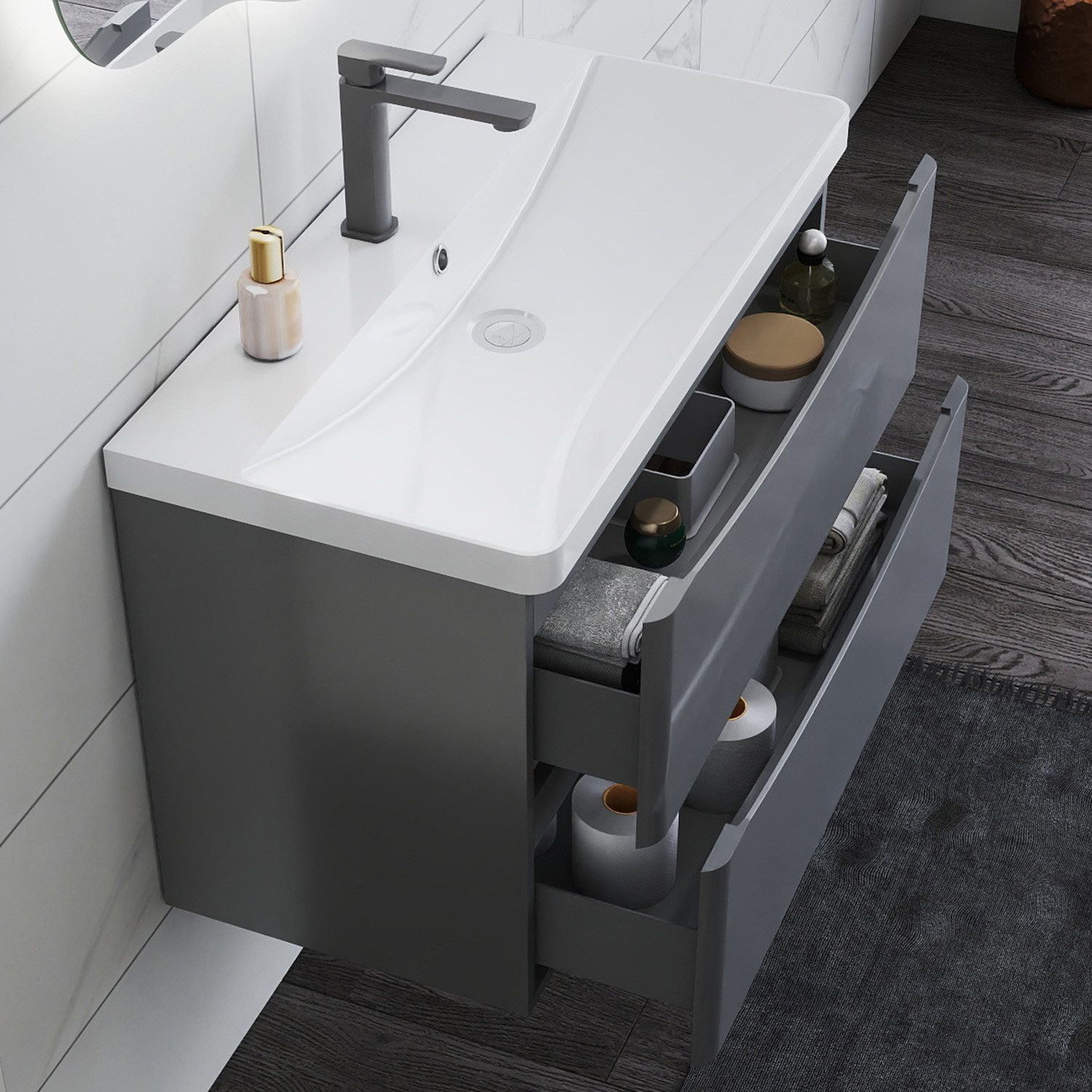 duschspa Waschtisch Waschbecken mit Unterschrank Waschtischunterschrank Smiley, Badmöbel in Breite 50/60/80/90/100 cm