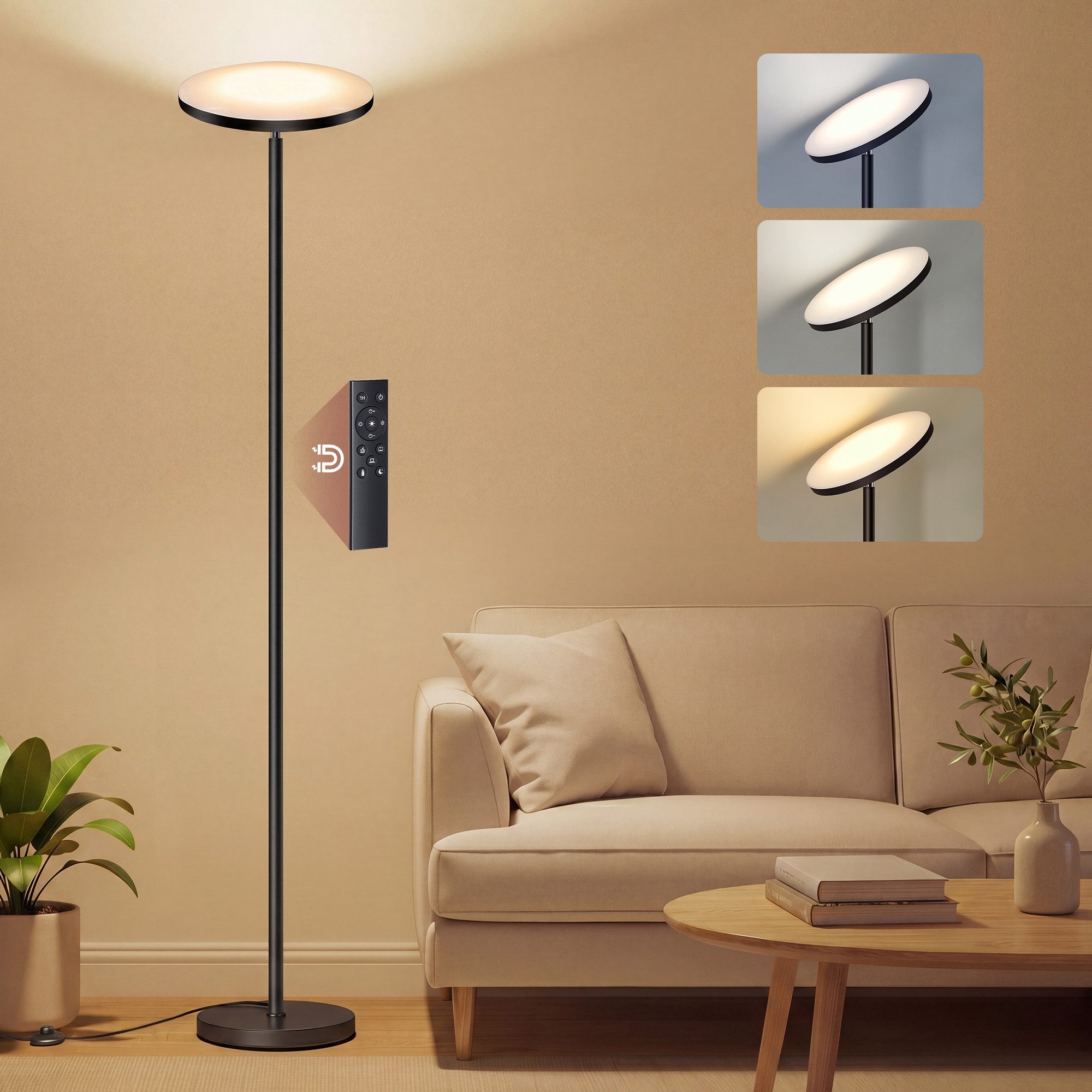 VASAGLE Stehlampe Stehlampe Wohnzimmer, LED-Stehleuchte, für Schlafzimmer, Büro, Timer, Standleuchte 30W, drehbarer Lampenkopf, Memory-Funktion, Fernbedienung
