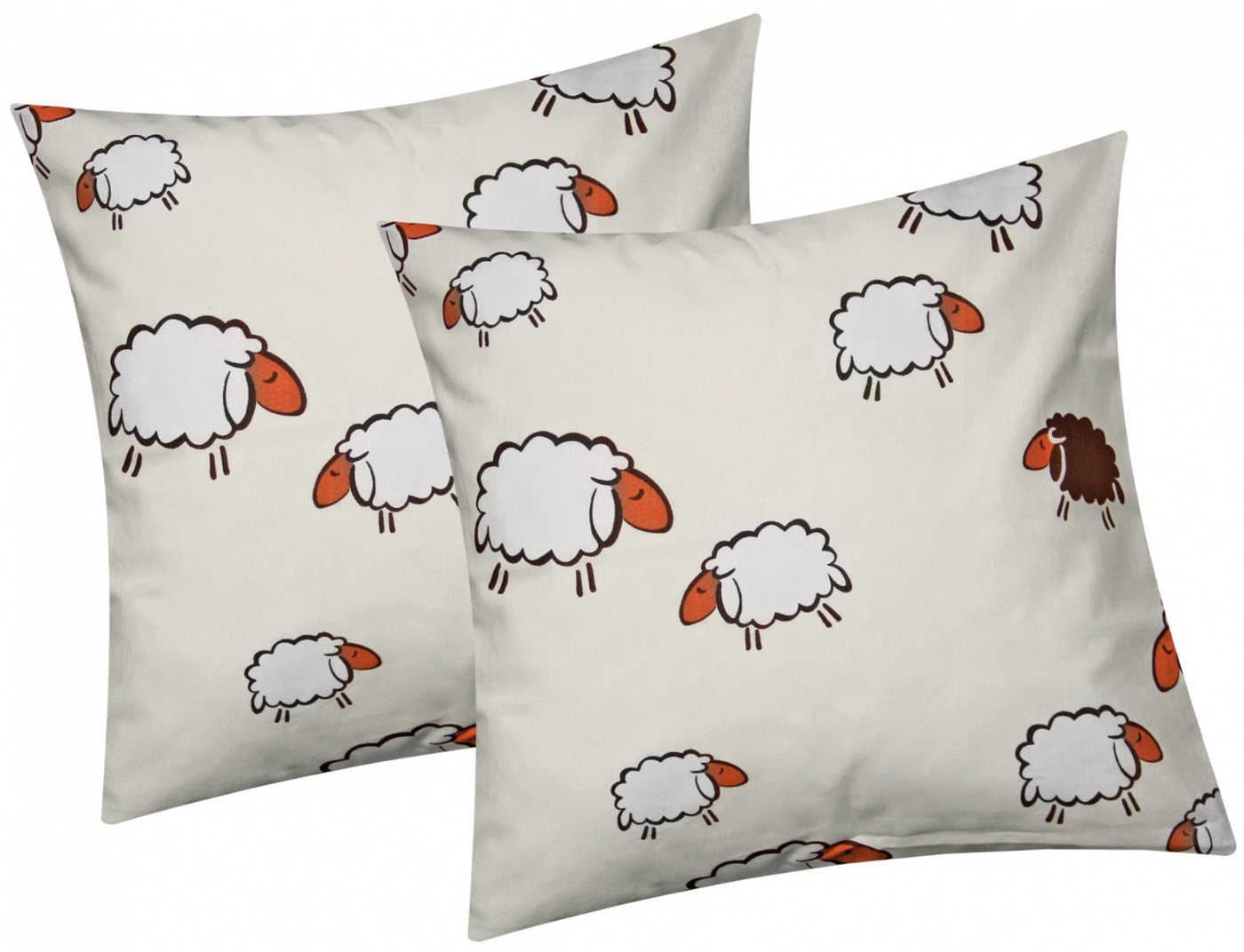 Heubergshop Kissenbezug, (2 Stück), 40x40cm Kissenhülle Schafe Lämmer Gelb Weiß Baumwolle (99/3-40x40)