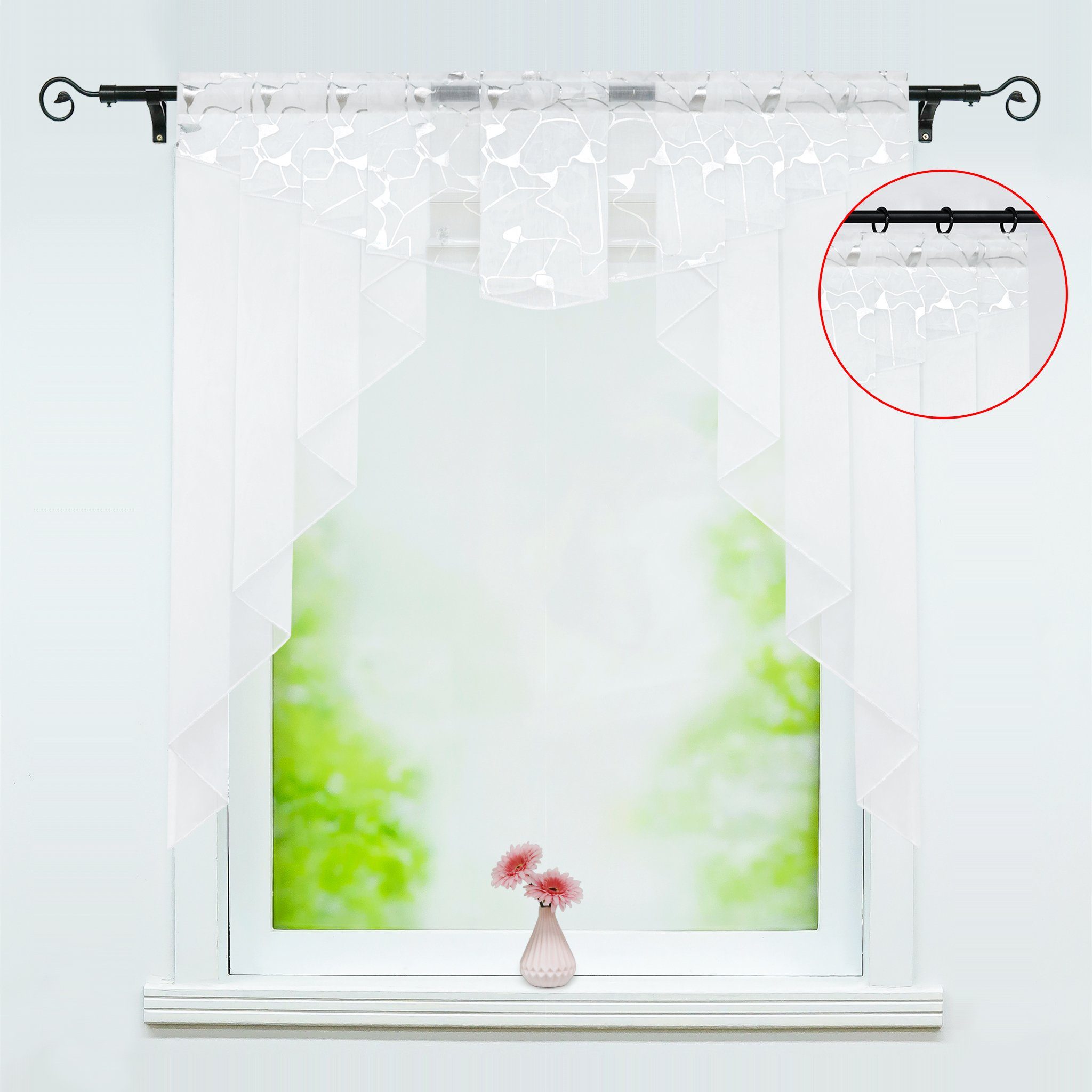 Joyswahl Raffrollo Alice, mit Stangendurchzug, Voile Bistrogardine mit Silb günstig online kaufen