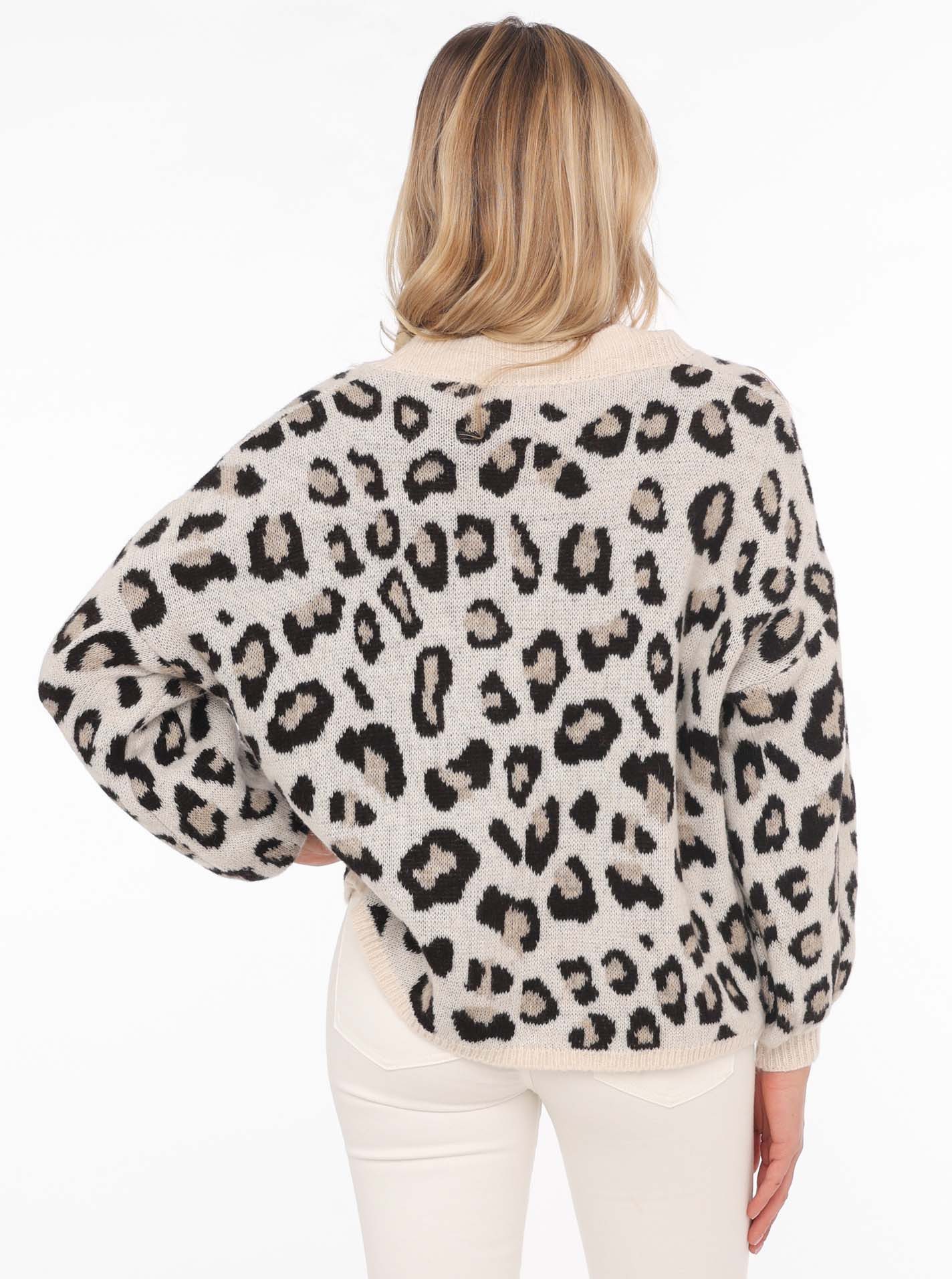 Zwillingsherz Strickjacke "Big Leo" One Size, Animal-Muster, Langarm, Knöpfe, tiefer V-Ausschnitt