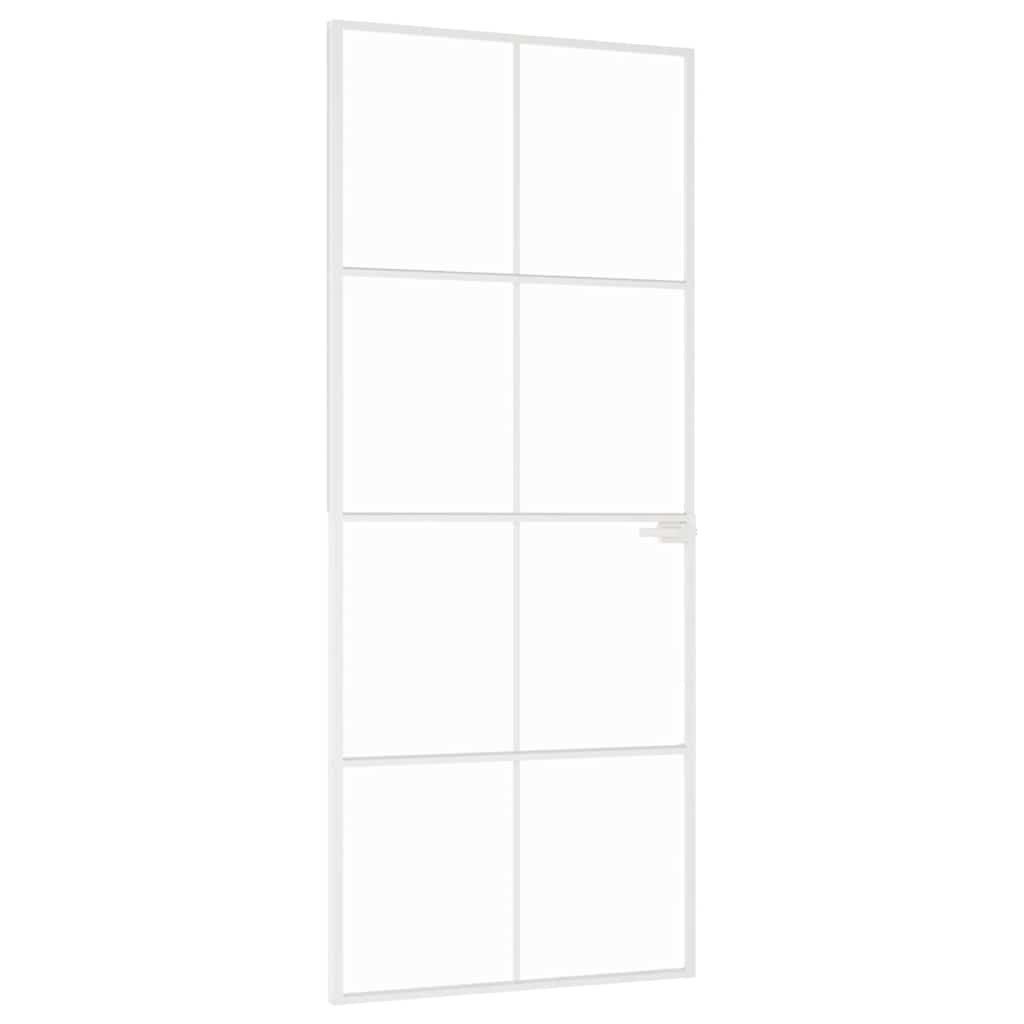 vidaXL Haustür Innentür Weiß 83x201,5 cm Hartglas & Aluminium Schlank (1-St)