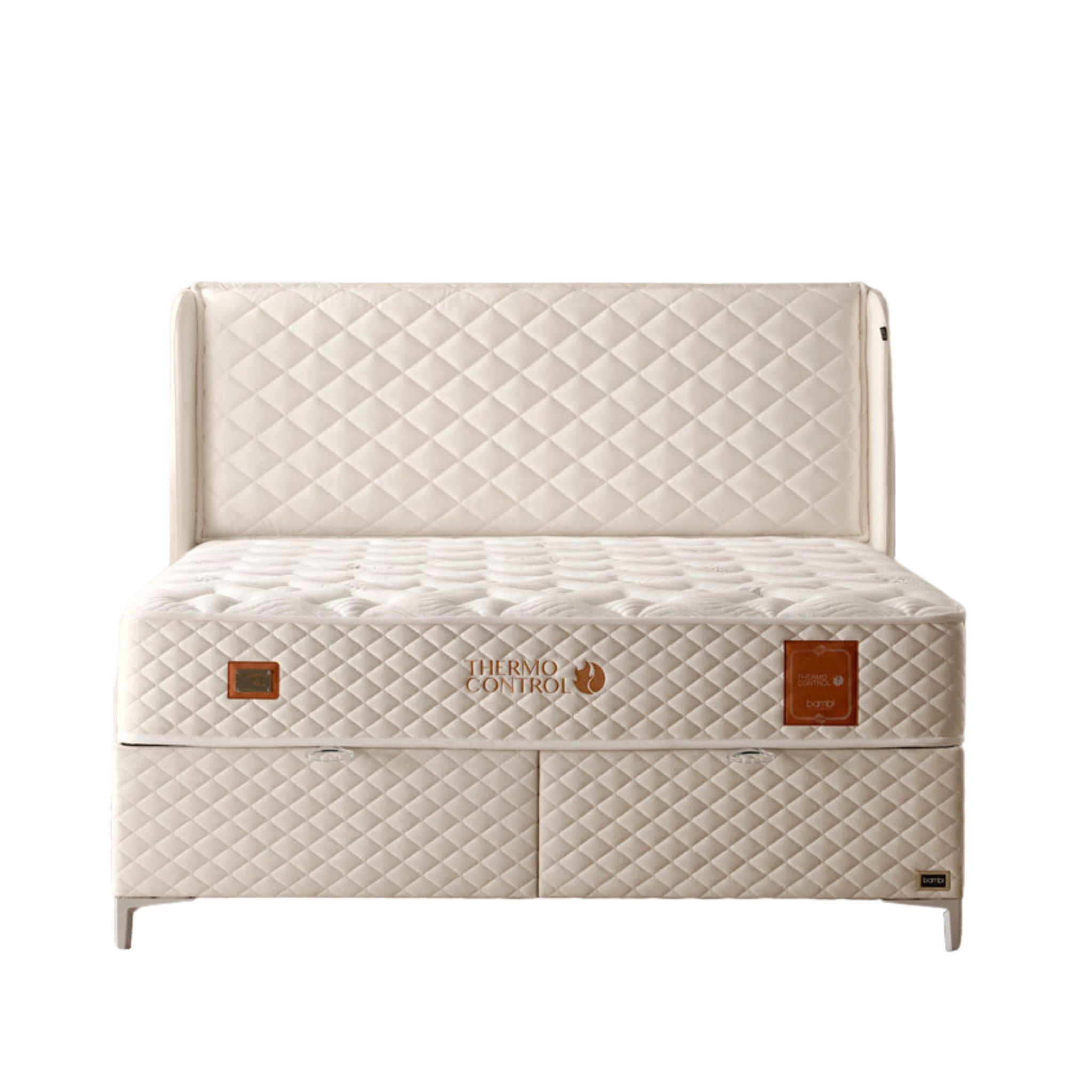 Bambi Boxspringbett mit Matratze mit Topper Polsterbett Stauraumbett Thermo Control (2 Bettkästen, 1 Matratze, Kopfteil)