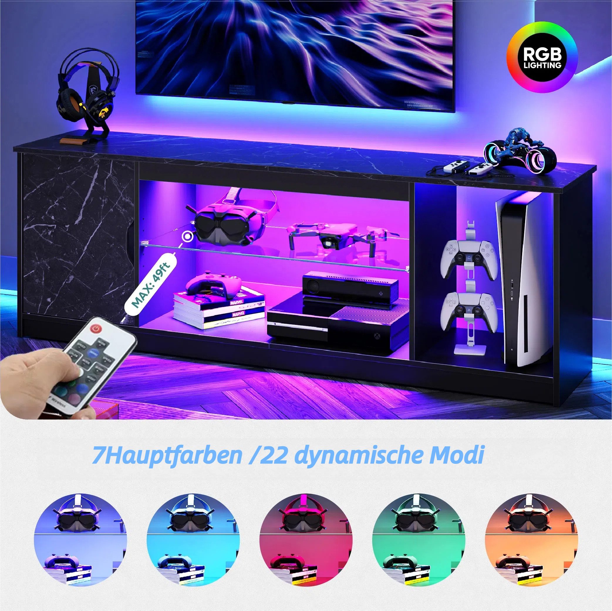 Bestier Lowboard TV-Schrank, Fernsehschrank mit RGB-LED günstig online kaufen