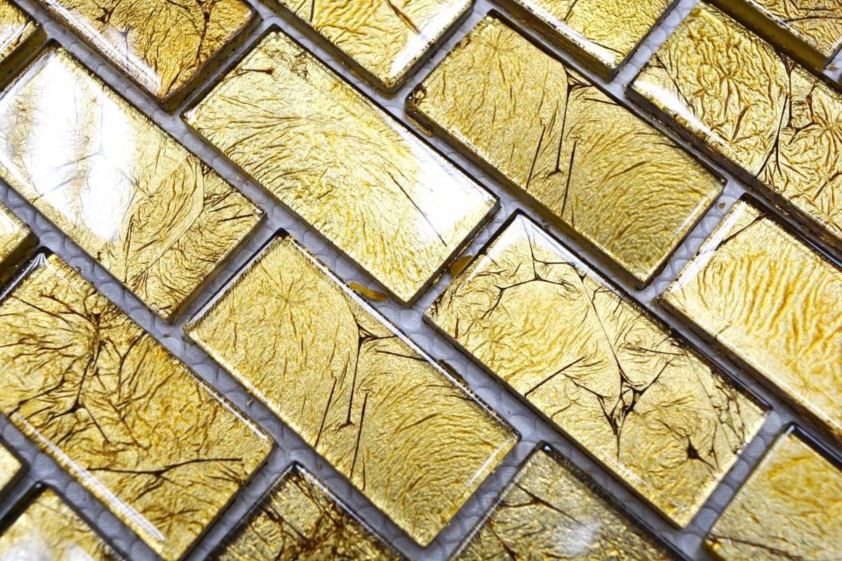 Matten glänzend Mosaikfliesen Mosani / 10 Glasmosaik gold Crystal Mosaikfliesen