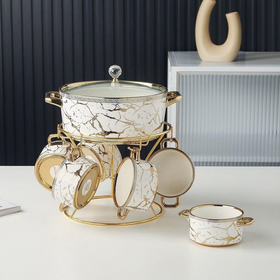 ZELLERFELD Suppentopf 7er Set Keramiktöpfe im Marmor Gold Design für den  Haushalt, (7-tlg)