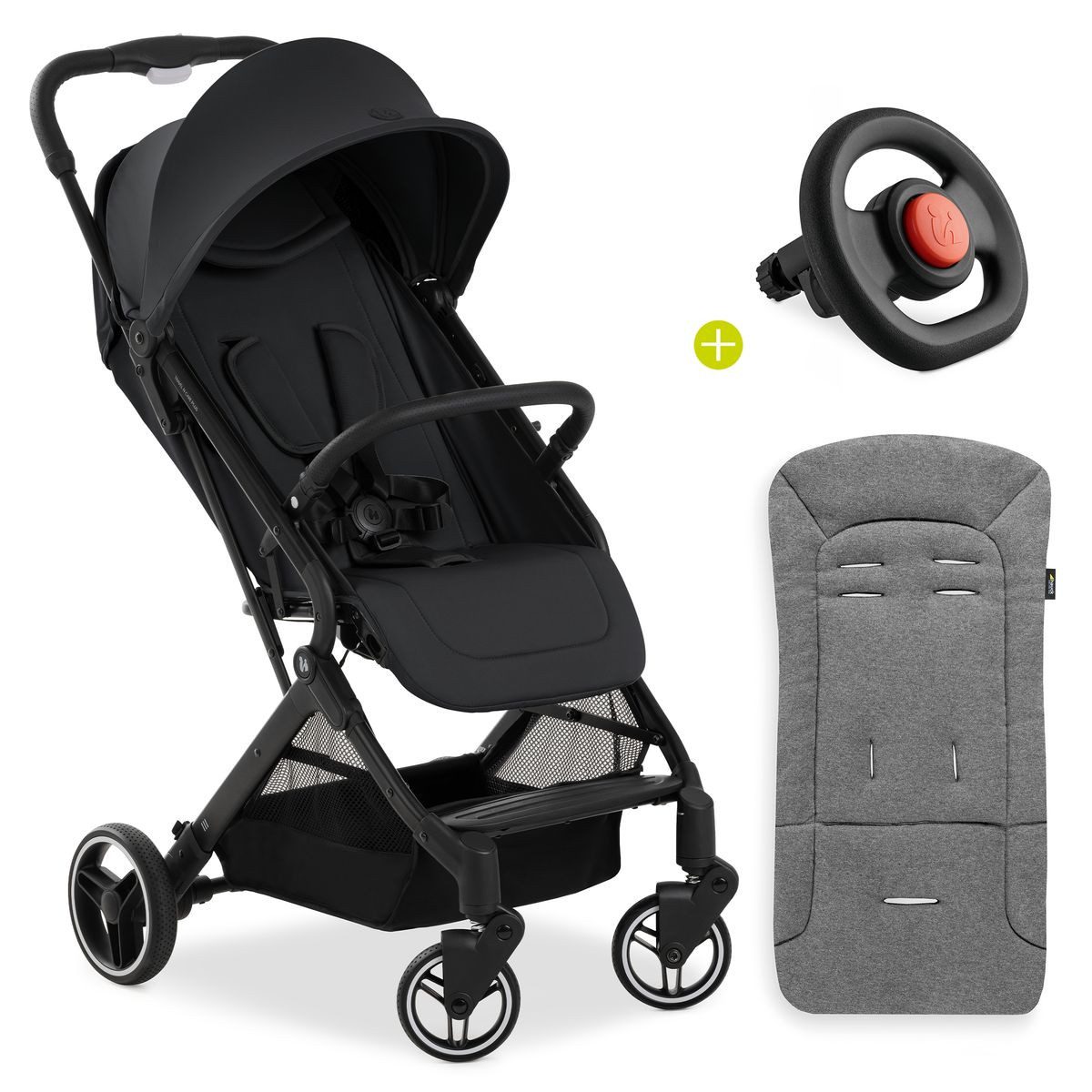 Hauck Sportbuggy Travel N Care Plus - Black, Reisebuggy Sportwagen mit Liegefunktion inkl. Sitzauflage & Lenkrad
