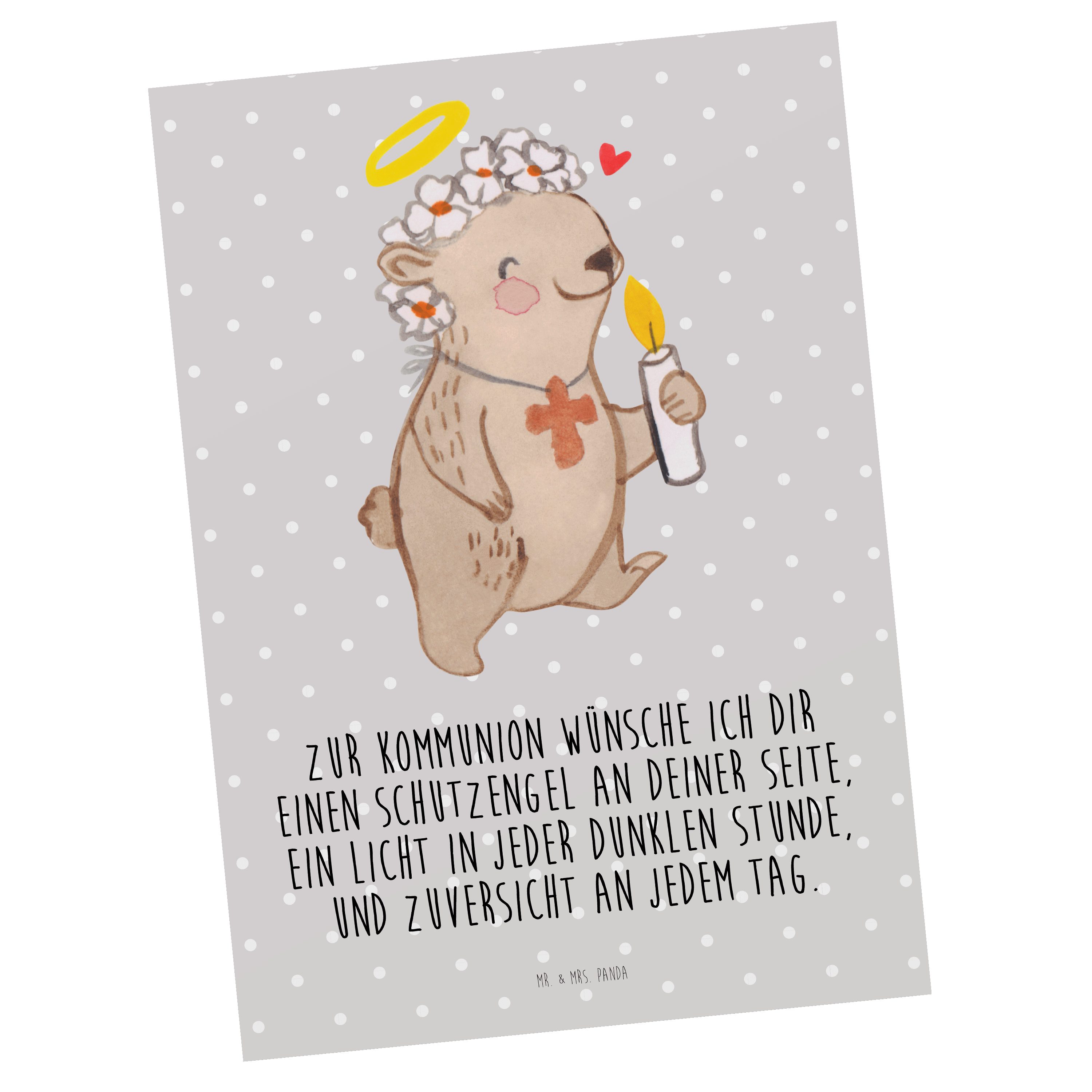Mr. & Mrs. Panda Postkarte Bär Kommunion Mädchen - Grau Pastell - Geschenk, Gläubig, Kommunion G