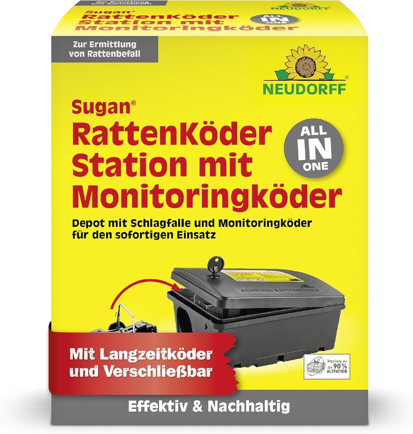Neudorff Schlagfalle Neudorff Sugan RattenKöderStation mit Monitoringköder, Verschließbare Köderstation mit integrierter Schlagfalle