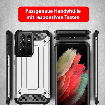 FITSU Handyhülle Outdoor Hülle für Samsung Galaxy S21 Ultra Schwarz, Robuste Handyhülle Outdoor Case stabile Schutzhülle mit Eckenschutz