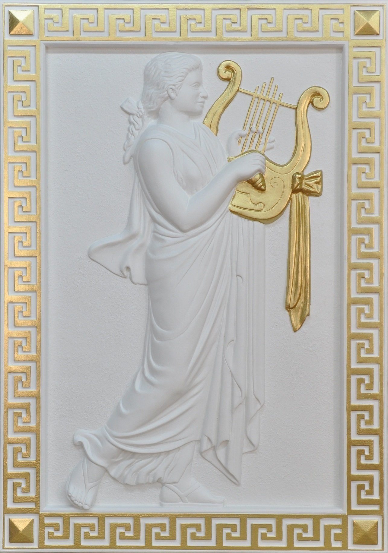 JVmoebel Skulptur, Musik Wandrelief Antik Stil Relief Wand Gemälde Antike Handarbeit Weiß/Gold