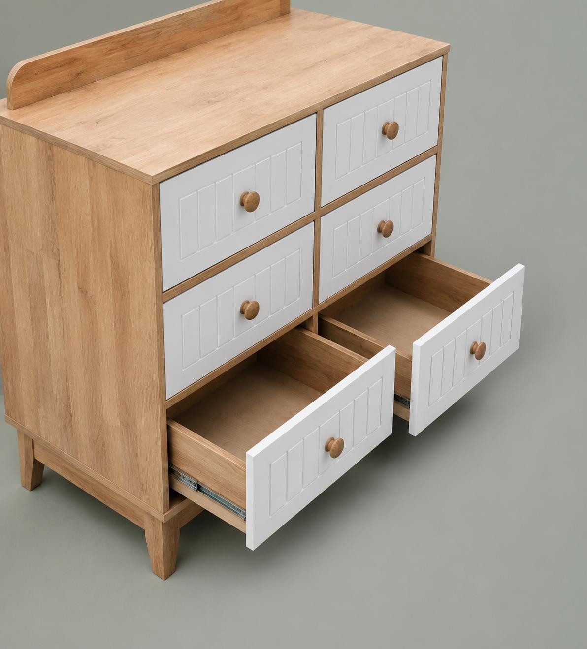 JVmoebel Schubkastenkommode Stilvolle Kommode aus Holz mit weißen Fronten und Naturholzdetails, Made in Europa