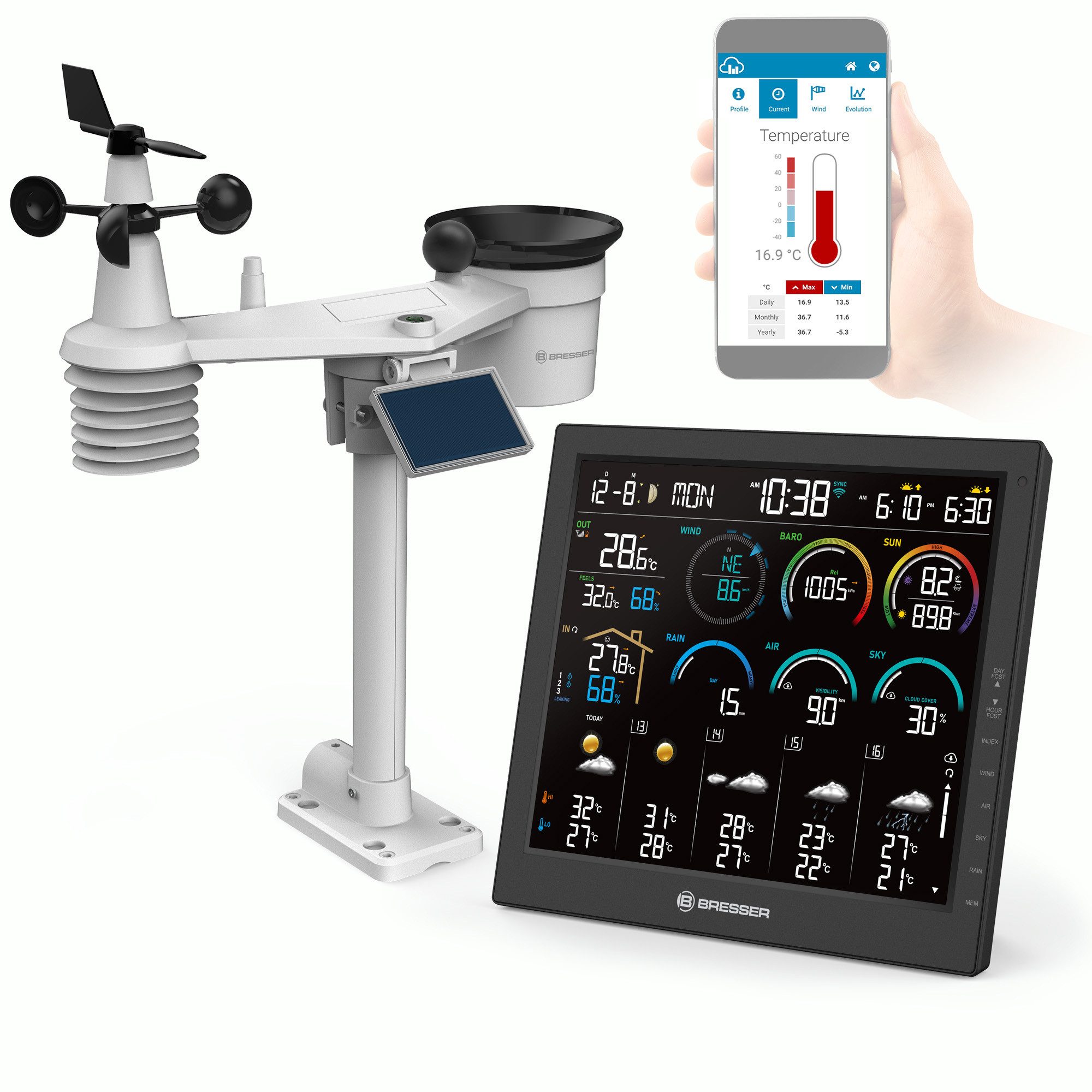 BRESSER BRESSER 4CAST 10"-WLAN-Wetterstation inkl. 8-in-1-Sensor Wetterstation