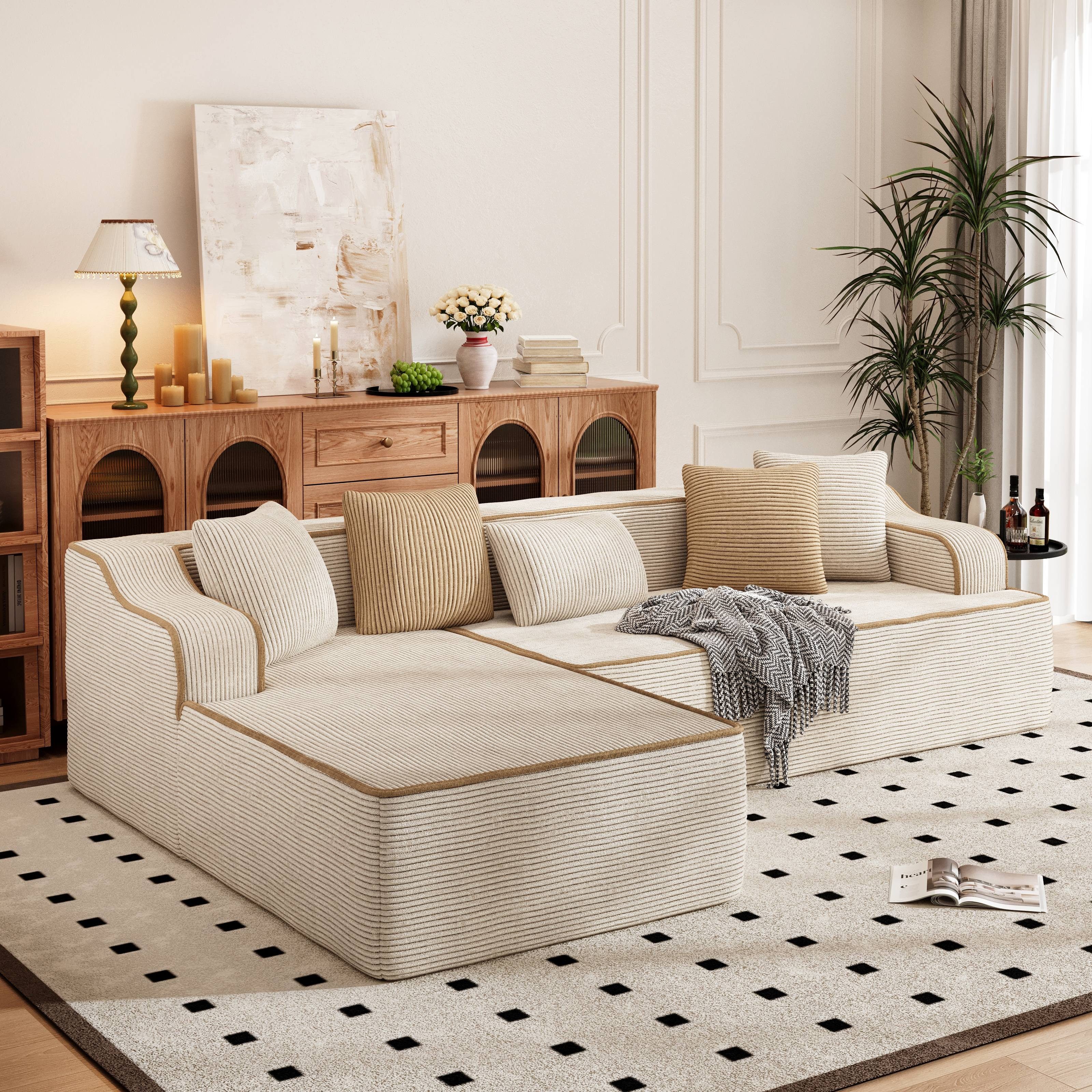 PHI VILLA Ecksofa, Boneless Couch 3-7 Sitzer, L Form Modulares Sofa Wohnzimmer Cord Keine Montage