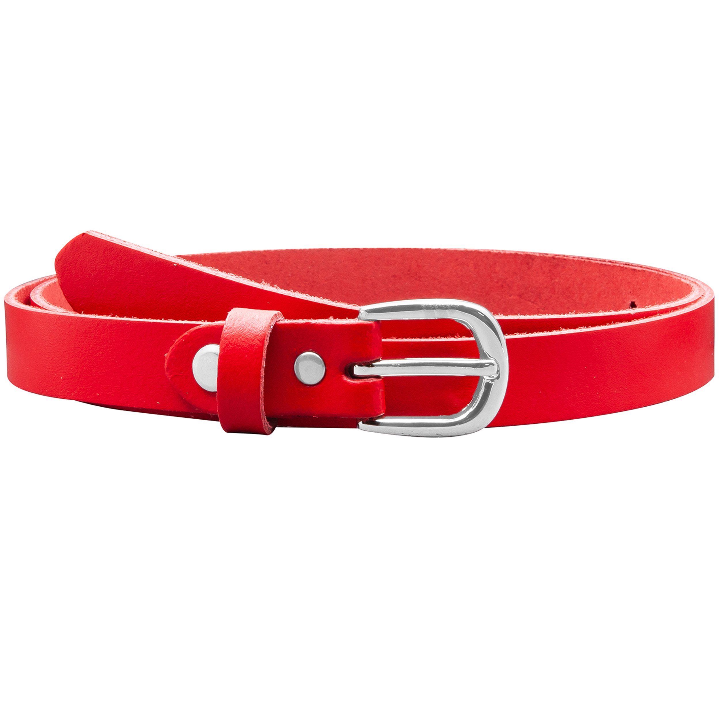 COLOGNEBELT Ledergürtel A8-SL Ledergürtel in Rot - 2 cm Breit - mit silberner abgerundeter Gürtelschließe - modern, leger, klassisch