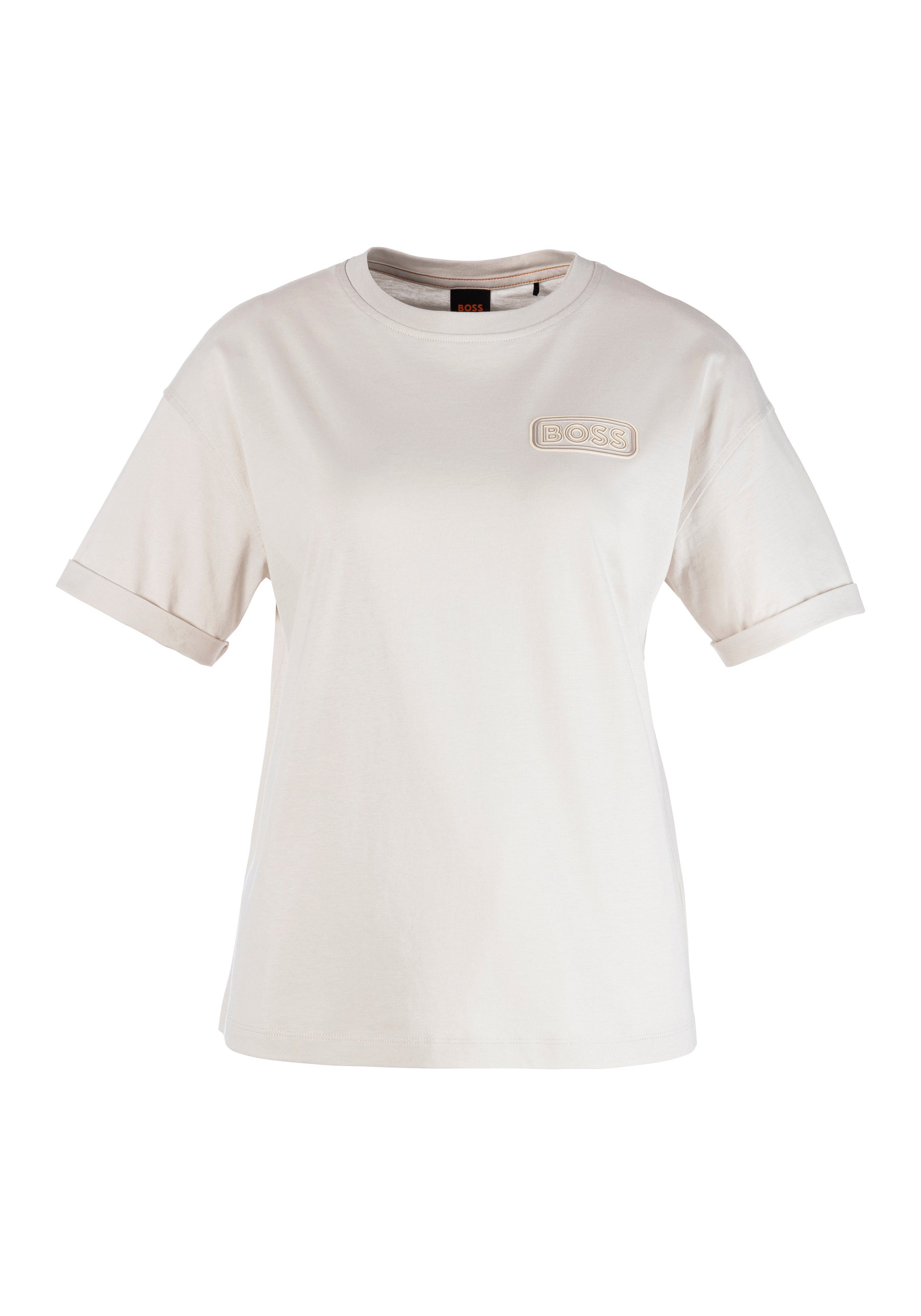 C_Evi T-Shirt BOSS BOSS-Badge ORANGE mit
