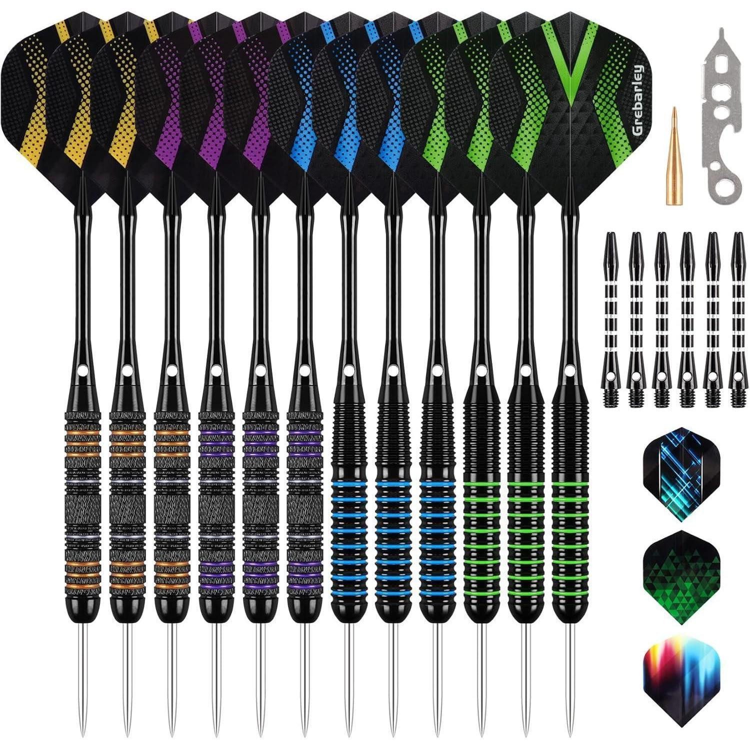 LuxusKollektion Dartpfeil Dartpfeile Steeldarts 12er Metallspitze Alu Schaft Grün Gelb Lila Blau